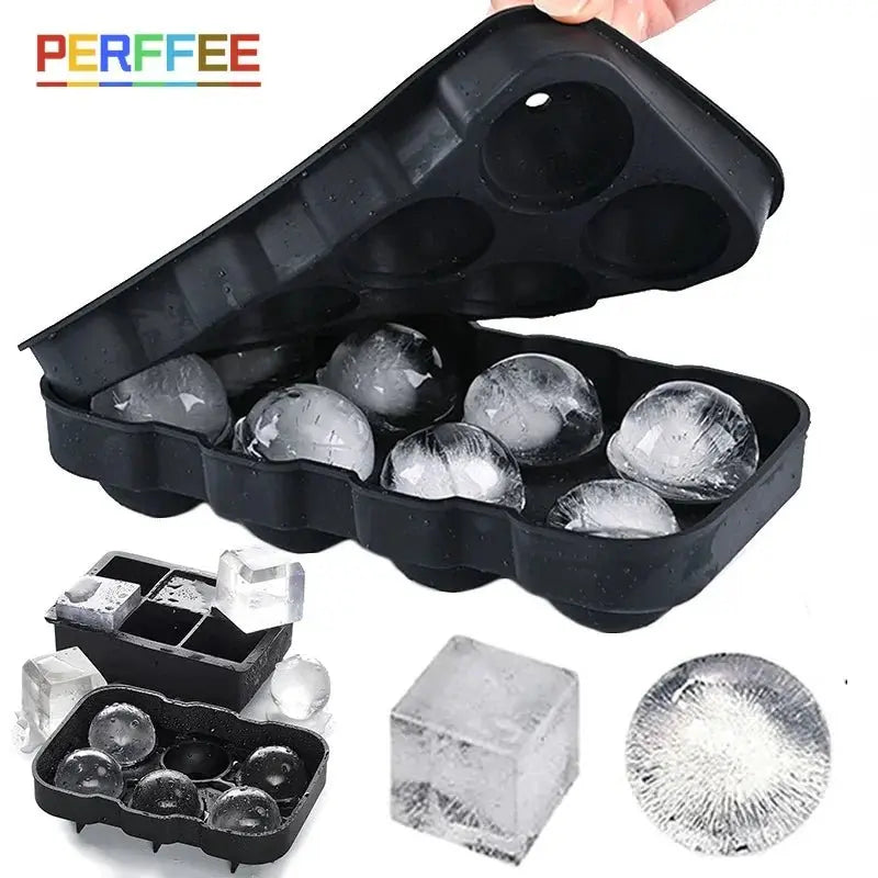 Ice Cube Tray Silicone Ice Ball Freezer Mold Square Ice Cube Maker with Lid 4/6/8 Grids for Whiskey Cocktail Coffee Accessories - Velvet Haven