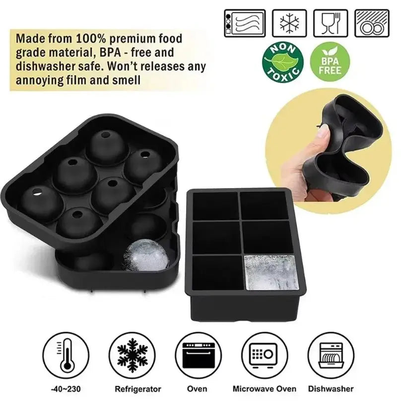 Ice Cube Tray Silicone Ice Ball Freezer Mold Square Ice Cube Maker with Lid 4/6/8 Grids for Whiskey Cocktail Coffee Accessories - Velvet Haven
