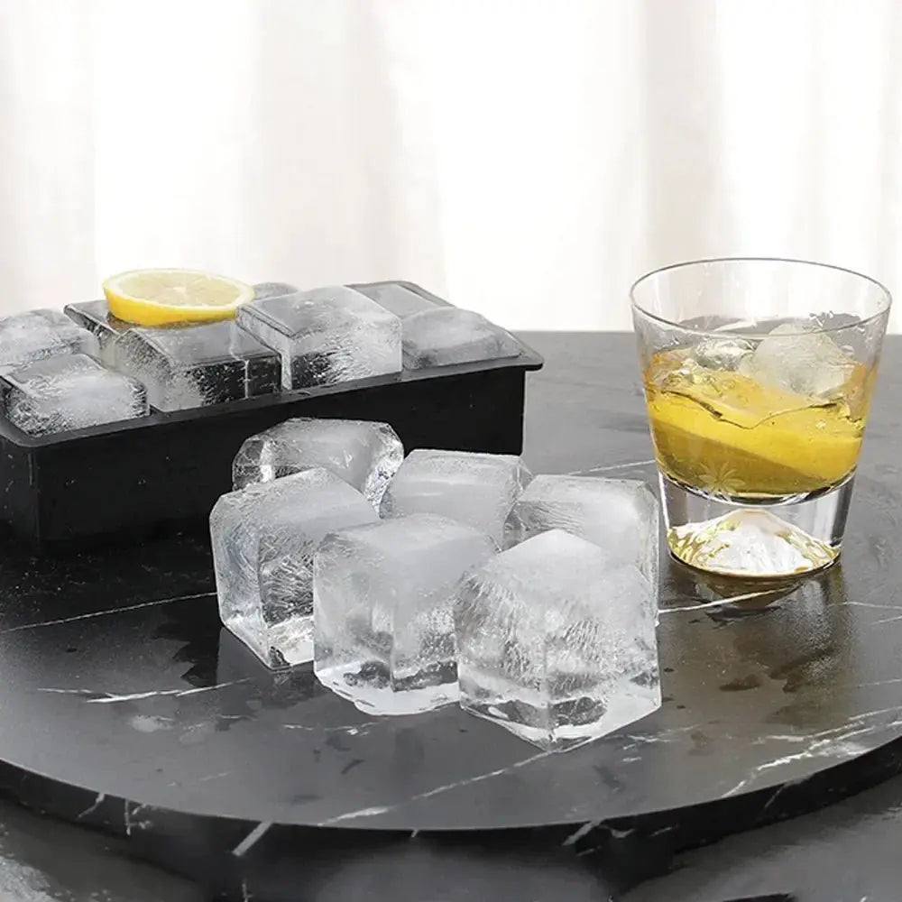 Ice Cube Tray Silicone Ice Ball Freezer Mold Square Ice Cube Maker with Lid 4/6/8 Grids for Whiskey Cocktail Coffee Accessories - Velvet Haven
