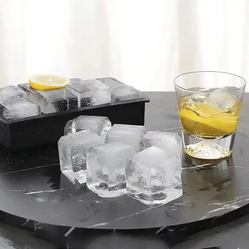 Ice Cube Tray Silicone Ice Ball Freezer Mold Square Ice Cube Maker with Lid 4/6/8 Grids for Whiskey Cocktail Coffee Accessories - Velvet Haven
