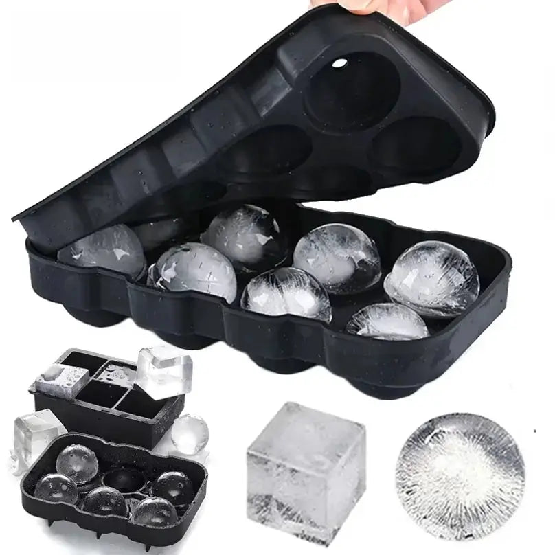 Ice Cube Tray Silicone Ice Ball Freezer Mold Square Ice Cube Maker with Lid 4/6/8 Grids for Whiskey Cocktail Coffee Accessories - Velvet Haven
