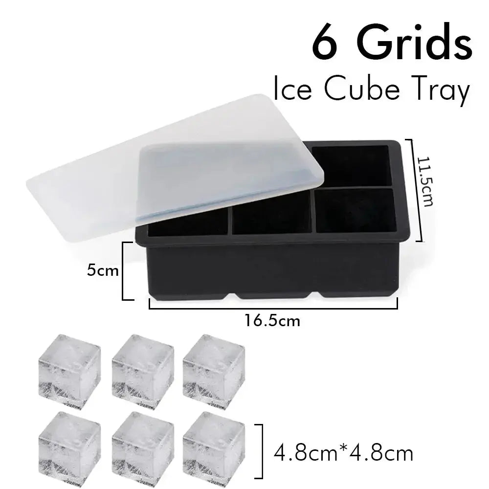 Ice Cube Tray Silicone Ice Ball Freezer Mold Square Ice Cube Maker with Lid 4/6/8 Grids for Whiskey Cocktail Coffee Accessories - Velvet Haven