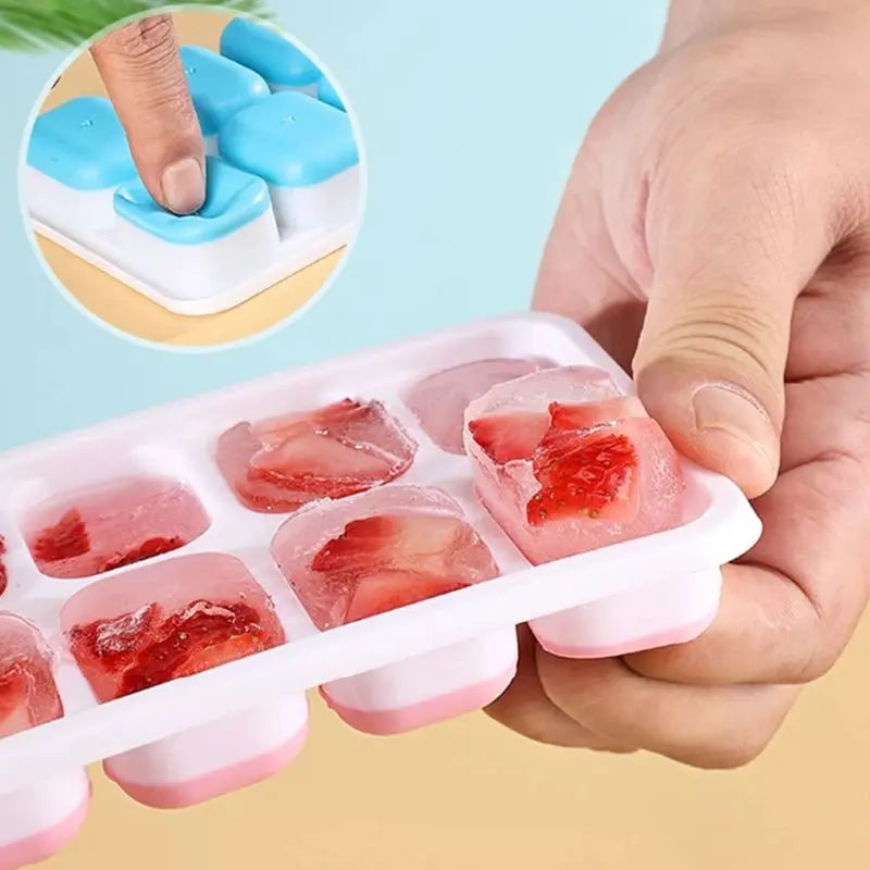 Ice Cube Tray Silicone Mold with Cover Square 14-cube Easy Release Ice Cube Molds Summer Kitchen Bar DIY Iced Drink Maker Tools - Velvet Haven