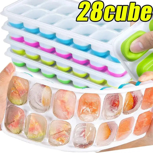 Ice Cube Tray Silicone Mold with Cover Square 14-cube Easy Release Ice Cube Molds Summer Kitchen Bar DIY Iced Drink Maker Tools - Velvet Haven