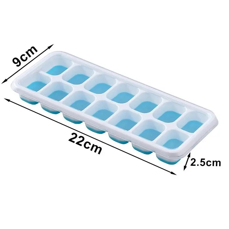 Ice Cube Tray Silicone Mold with Cover Square 14-cube Easy Release Ice Cube Molds Summer Kitchen Bar DIY Iced Drink Maker Tools - Velvet Haven