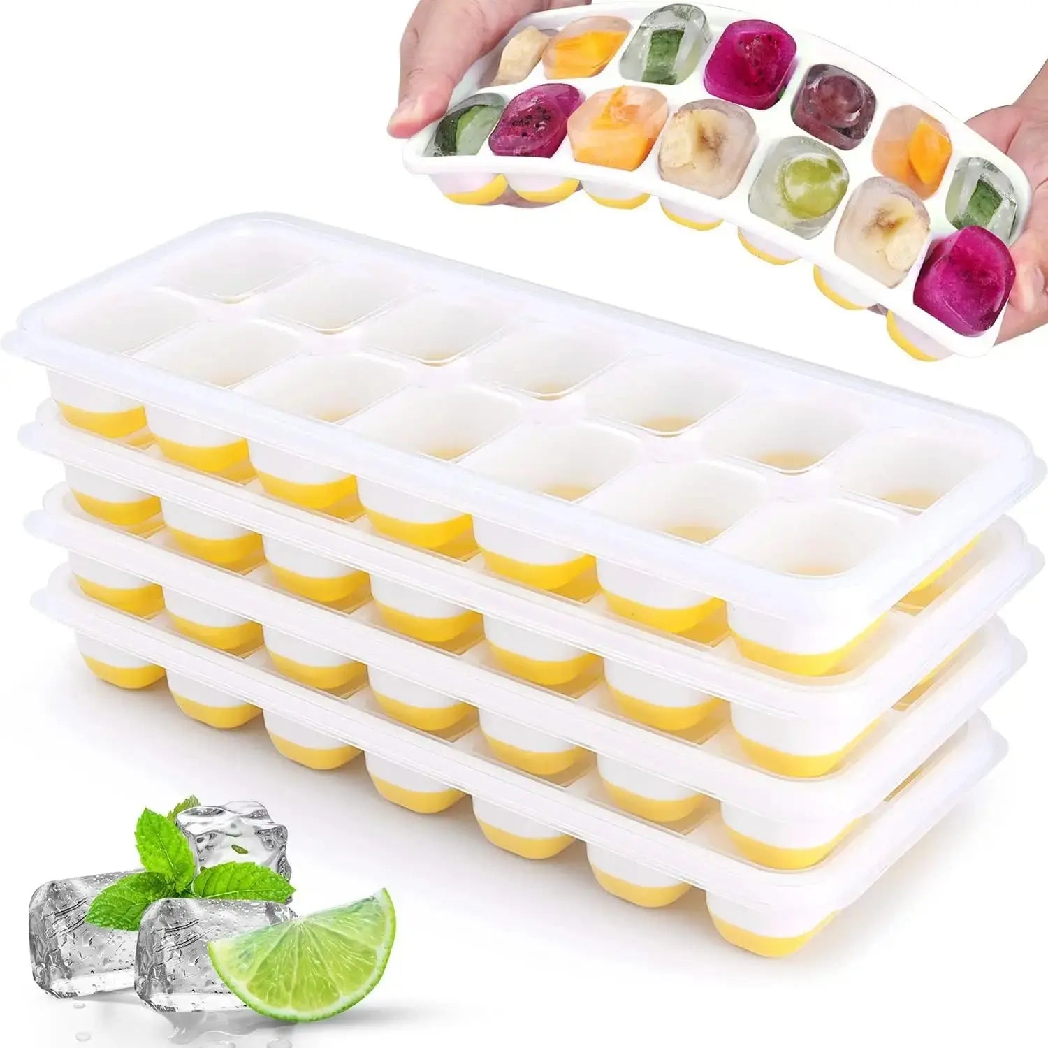 Ice Cube Tray Silicone Mold with Cover Square 14-cube Easy Release Ice Cube Molds Summer Kitchen Bar DIY Iced Drink Maker Tools - Velvet Haven