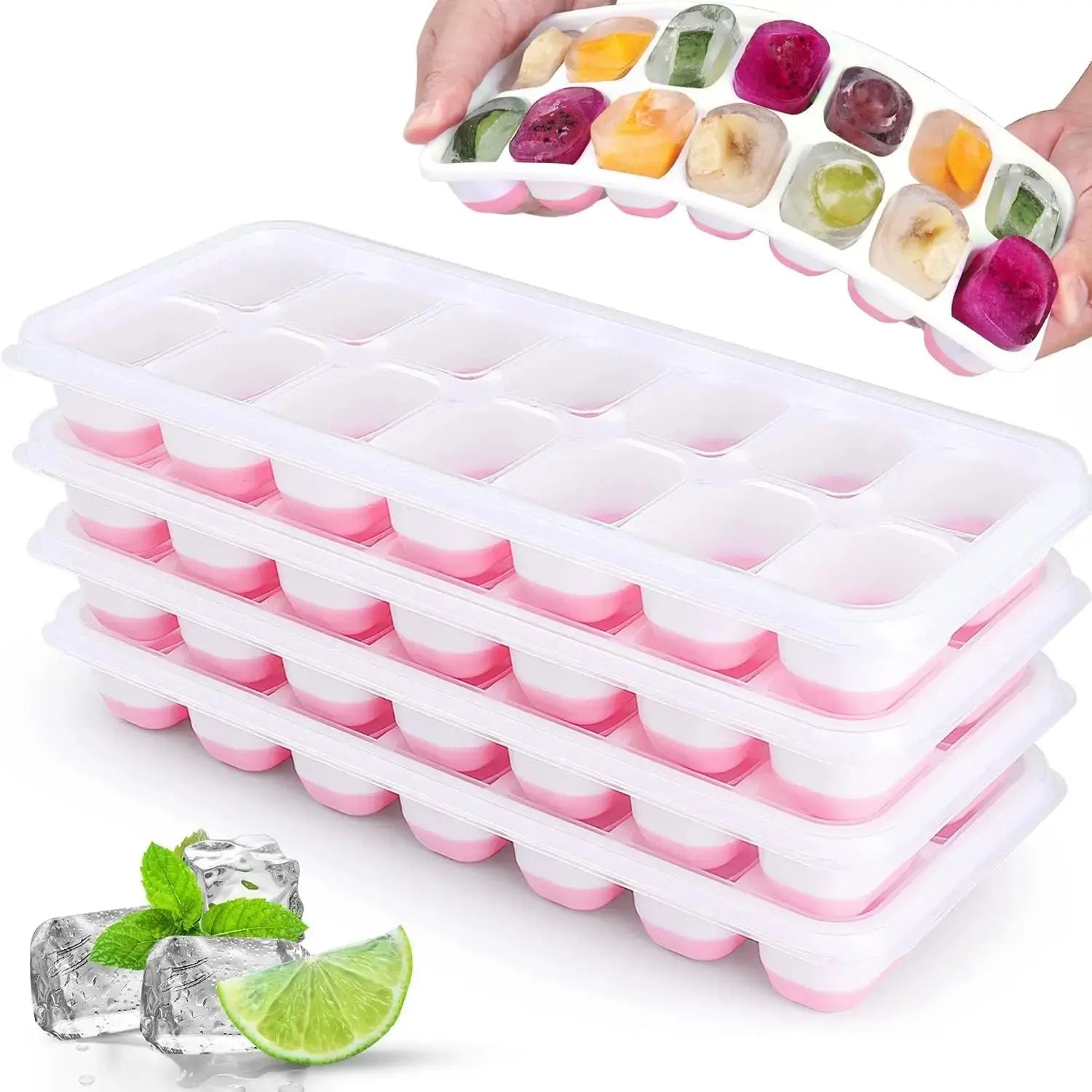 Ice Cube Tray Silicone Mold with Cover Square 14-cube Easy Release Ice Cube Molds Summer Kitchen Bar DIY Iced Drink Maker Tools - Velvet Haven