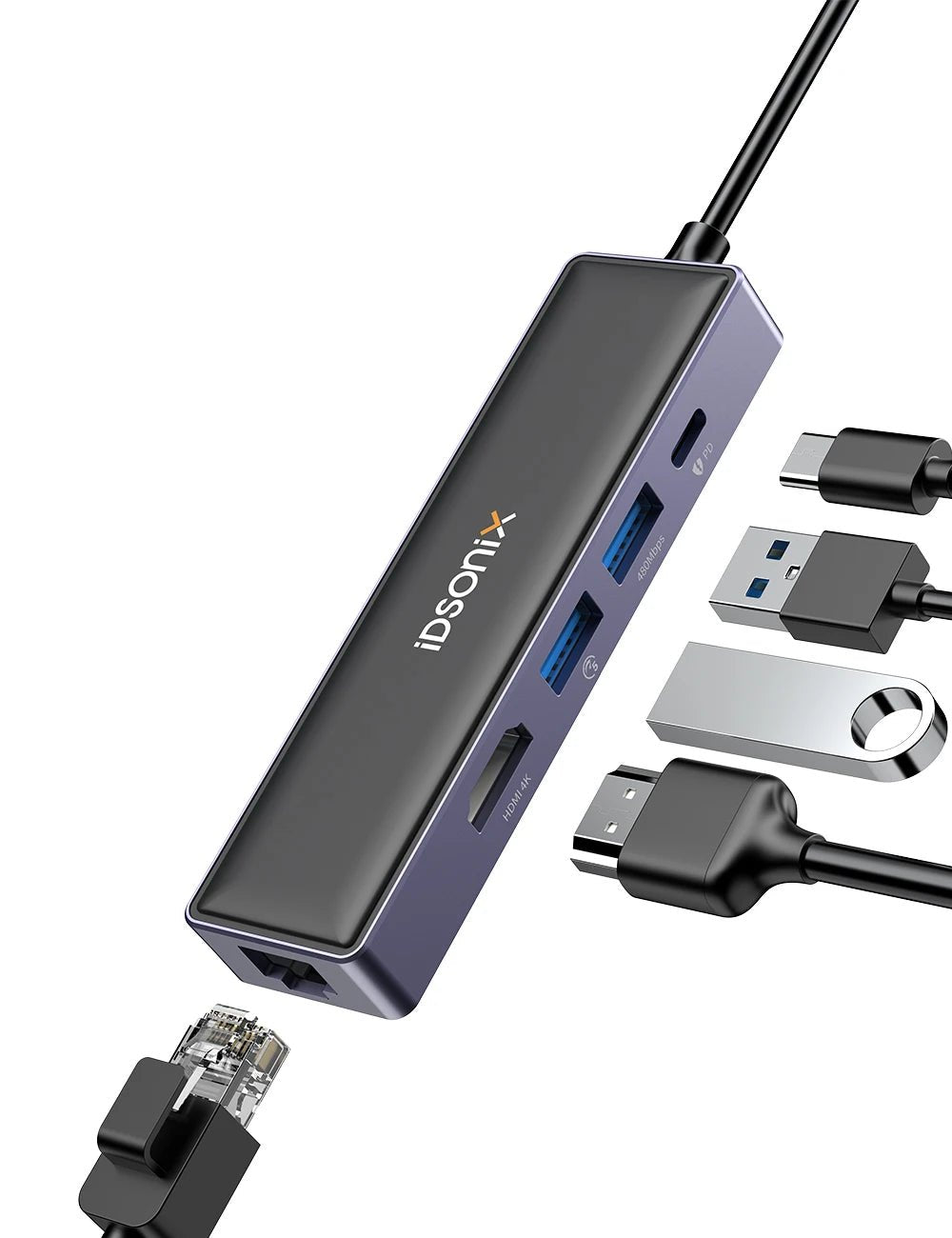iDsonix Type C USB 3.0 HUB 15 in 1 Docking Station Multiport Adapter with HDMI 4K@60Hz PD100W Gigabit Ethernet SD/TF Card Reader - Velvet Haven