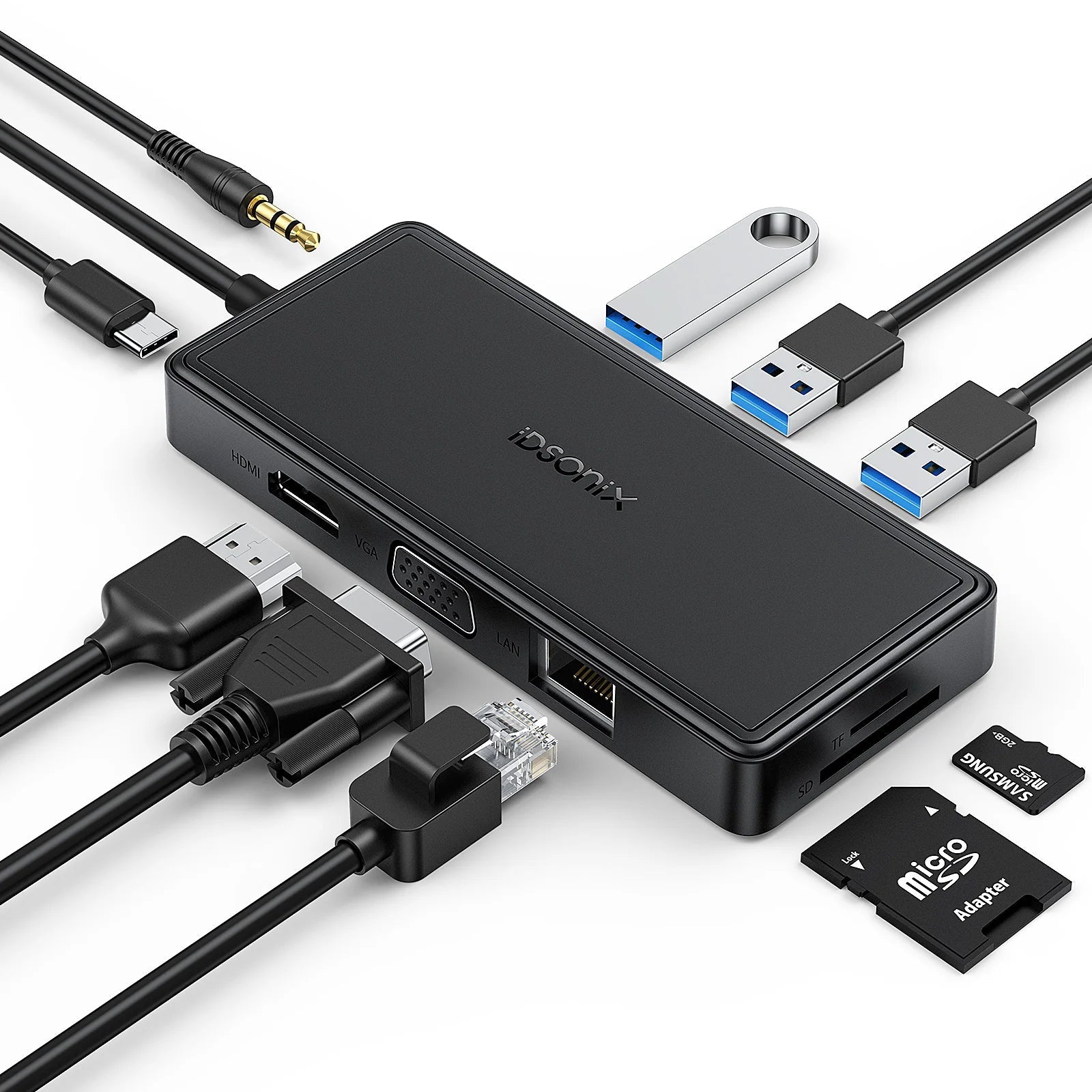 iDsonix Type C USB 3.0 HUB 15 in 1 Docking Station Multiport Adapter with HDMI 4K@60Hz PD100W Gigabit Ethernet SD/TF Card Reader - Velvet Haven