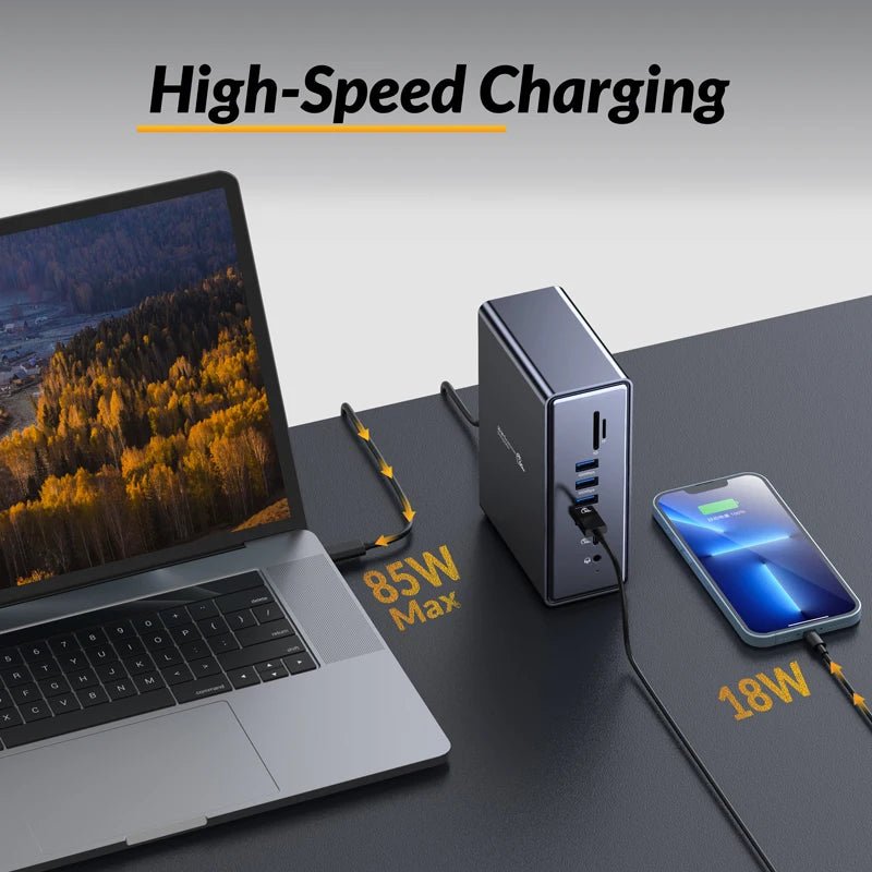 iDsonix Type C USB 3.0 HUB 15 in 1 Docking Station Multiport Adapter with HDMI 4K@60Hz PD100W Gigabit Ethernet SD/TF Card Reader - Velvet Haven