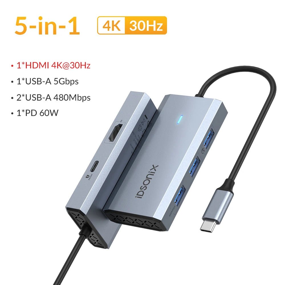 iDsonix Type C USB 3.0 HUB 15 in 1 Docking Station Multiport Adapter with HDMI 4K@60Hz PD100W Gigabit Ethernet SD/TF Card Reader - Velvet Haven