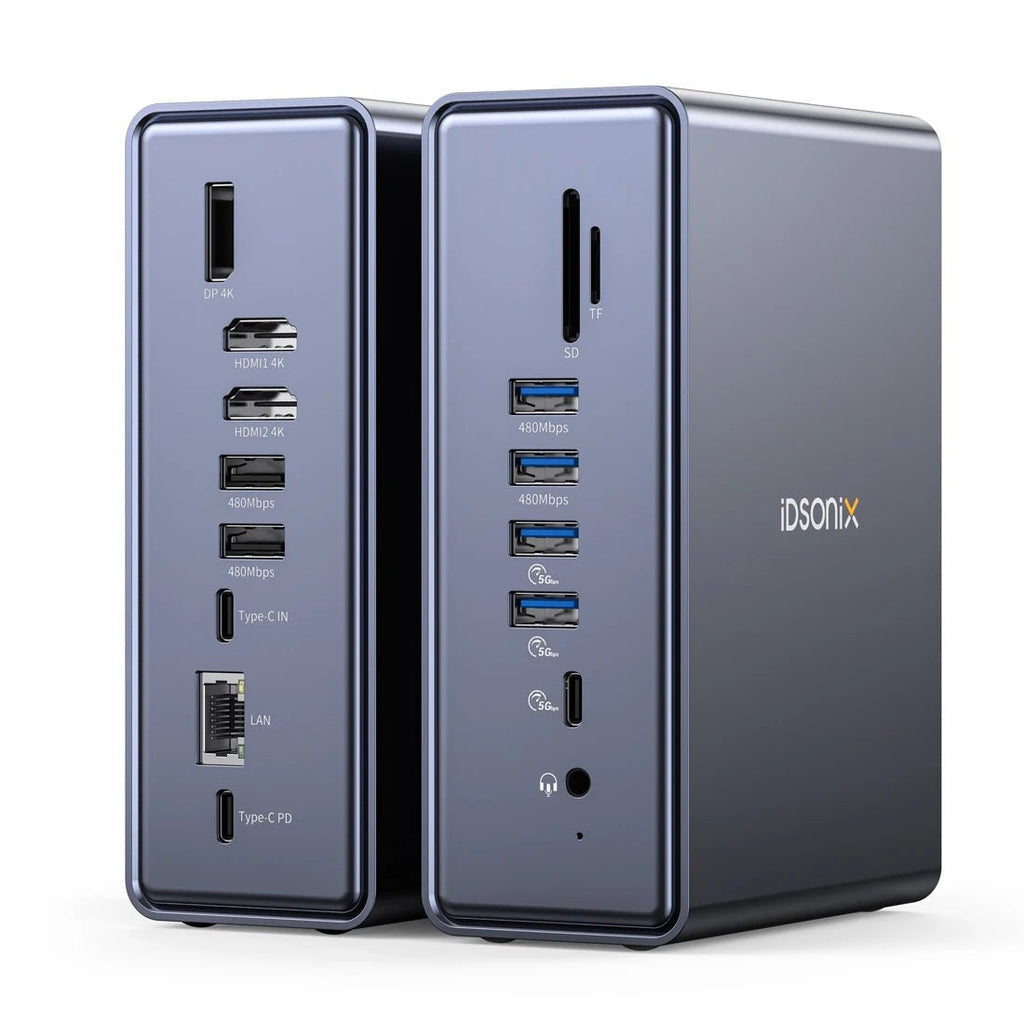 iDsonix Type C USB 3.0 HUB 15 in 1 Docking Station Multiport Adapter with HDMI 4K@60Hz PD100W Gigabit Ethernet SD/TF Card Reader - Velvet Haven