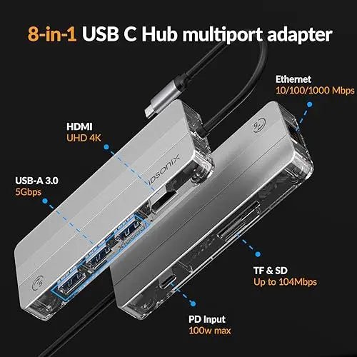 iDsonix Type C USB 3.0 HUB 15 in 1 Docking Station Multiport Adapter with HDMI 4K@60Hz PD100W Gigabit Ethernet SD/TF Card Reader - Velvet Haven