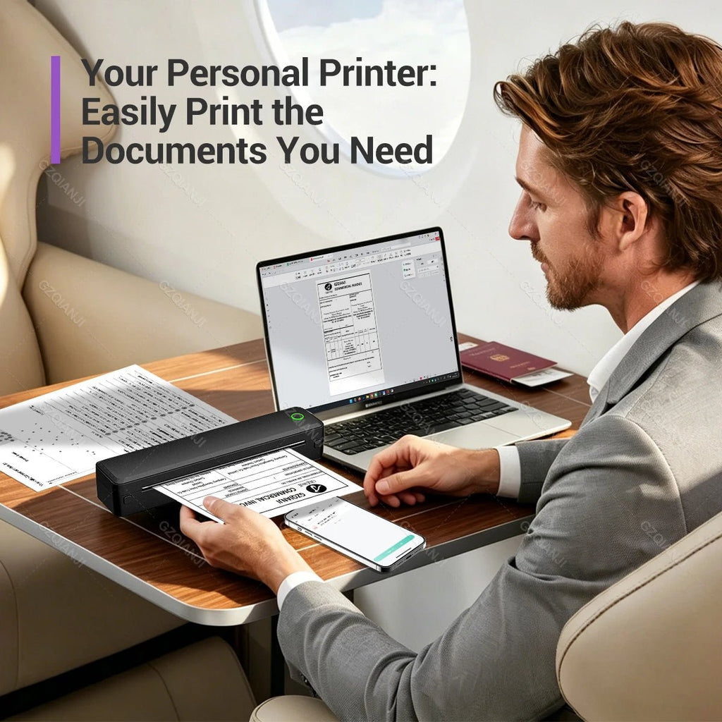 Inkless Portable A4 Thermal Printer Bluetooth PDF Excel Word Document Printing Machine Paper Roll For Office Work Home School - Velvet Haven