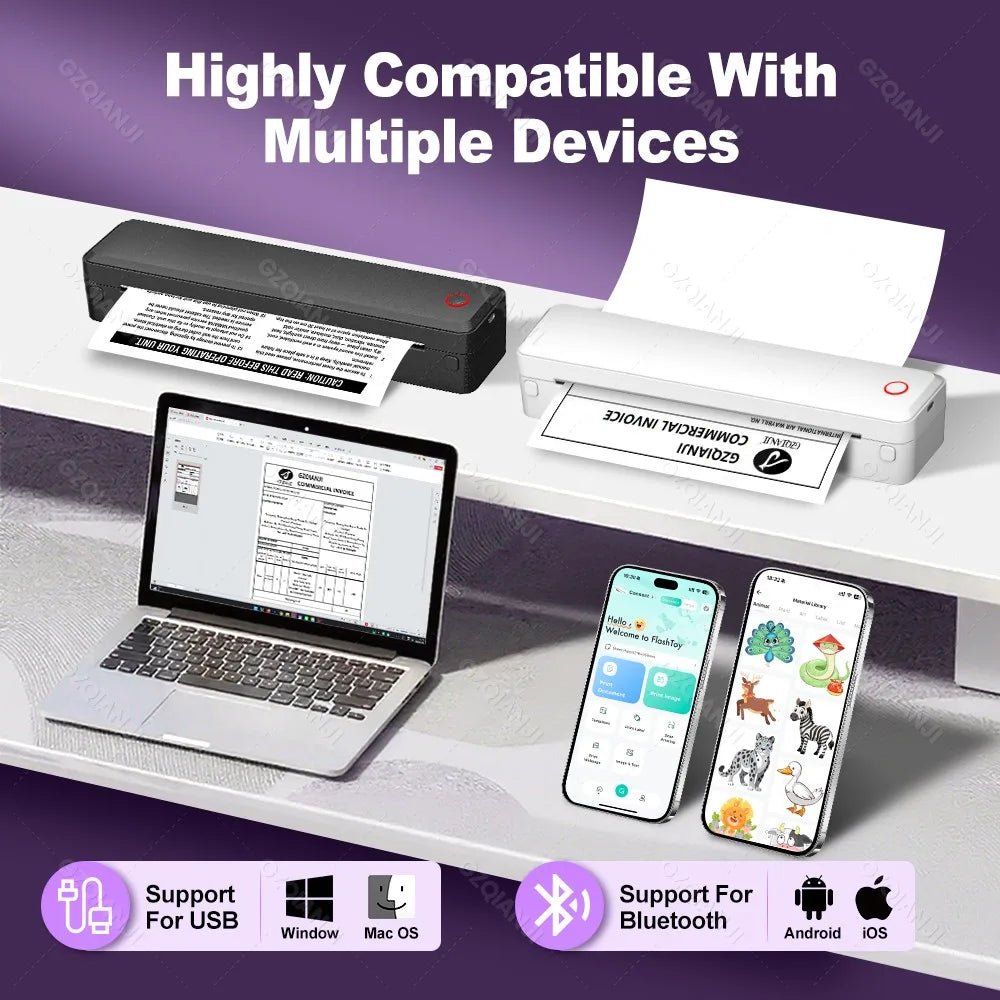 Inkless Portable A4 Thermal Printer Bluetooth PDF Excel Word Document Printing Machine Paper Roll For Office Work Home School - Velvet Haven