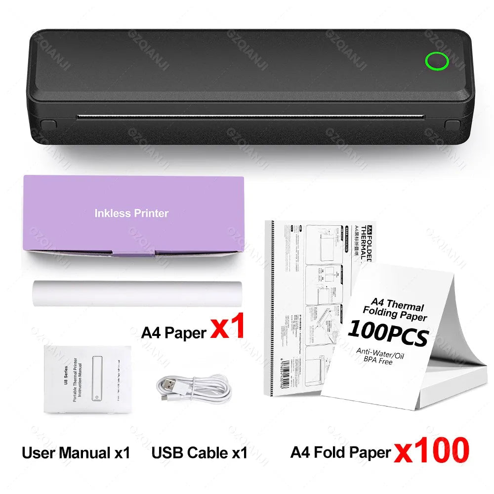 Inkless Portable A4 Thermal Printer Bluetooth PDF Excel Word Document Printing Machine Paper Roll For Office Work Home School - Velvet Haven