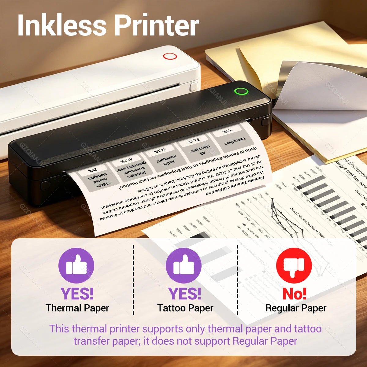 Inkless Portable A4 Thermal Printer Bluetooth PDF Excel Word Document Printing Machine Paper Roll For Office Work Home School - Velvet Haven