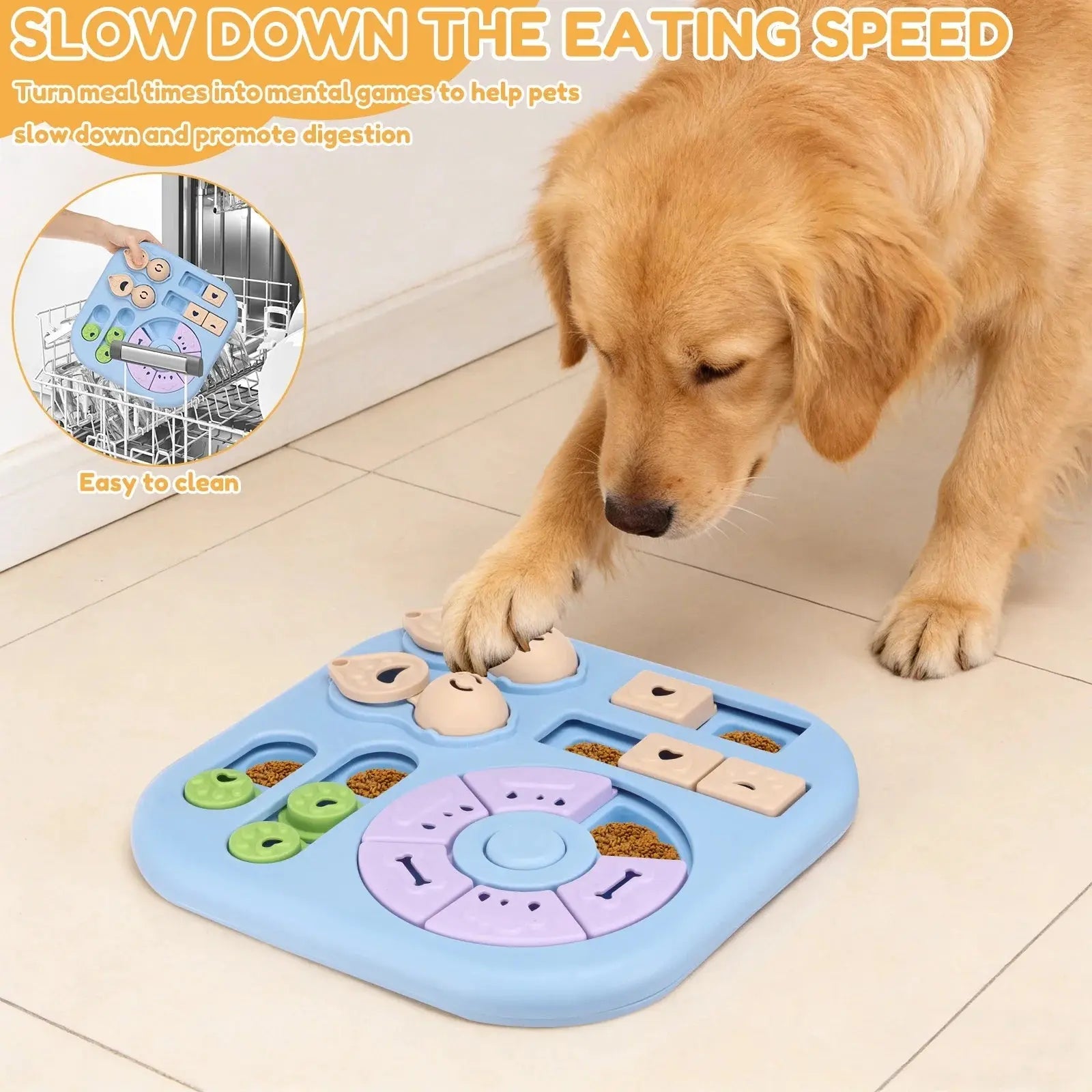 Interactive Dog Puzzle Toys Plastic Treat Dispensing Slow Feeder with Non Slip Base Dog Mental Stimulation Toys Pet Supplies - Velvet Haven