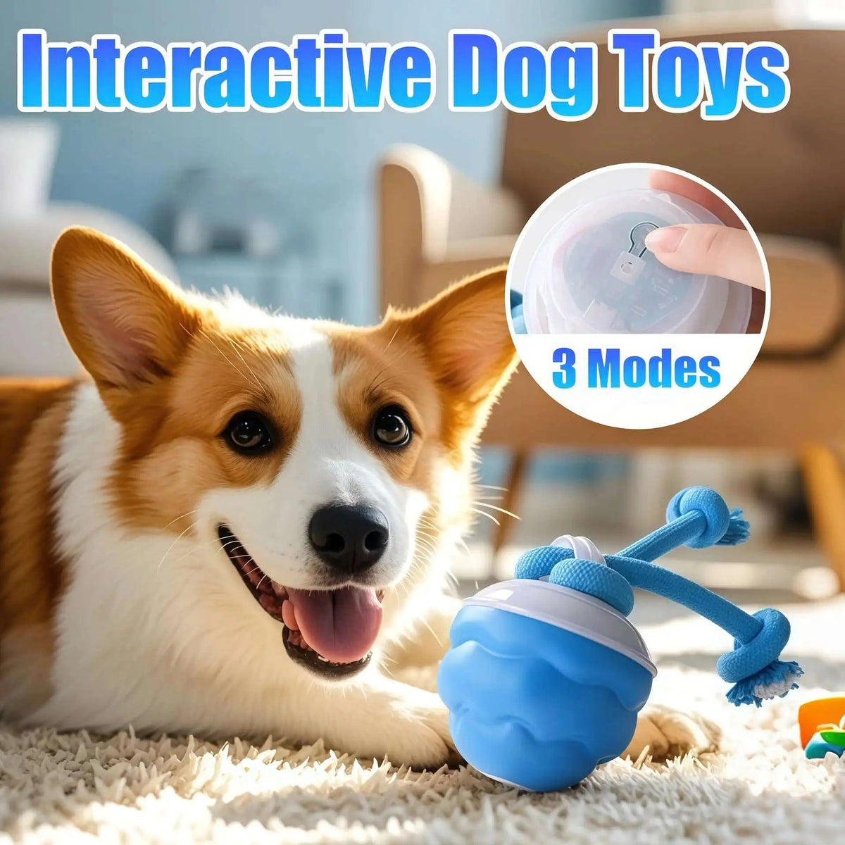 Interactive Dog Toys Smart Rolling Ball With Rope Motion Activated Automatic Moving Squeaky Dog Training Puppy Chew Toy Balls - Velvet Haven