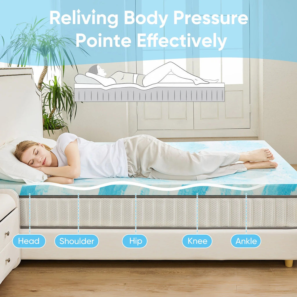 JHK 2-3 Inch Memory Foam Mattress Topper Queen Size Thick Gel Cooling Mattress Soft and Breathable Bed Topper Bedroom Furniture - Velvet Haven