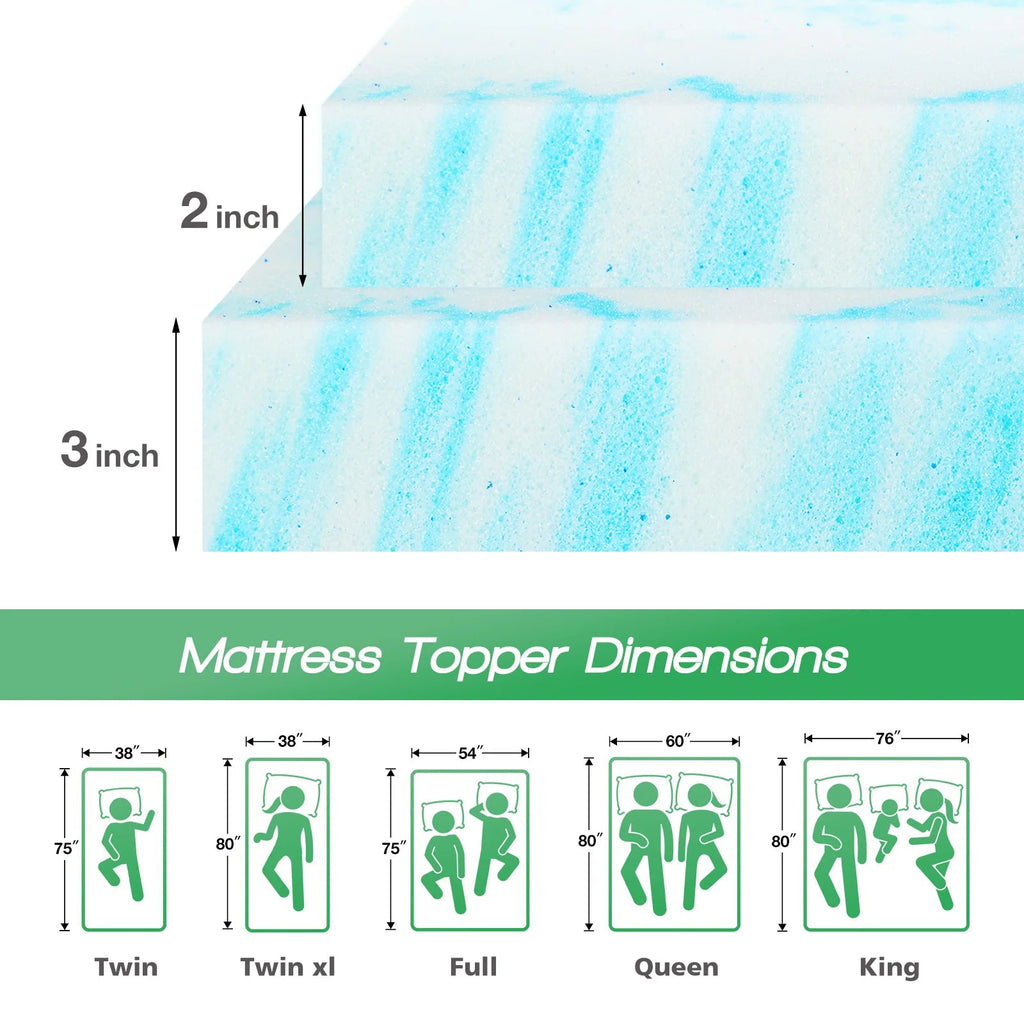 JHK 2-3 Inch Memory Foam Mattress Topper Queen Size Thick Gel Cooling Mattress Soft and Breathable Bed Topper Bedroom Furniture - Velvet Haven