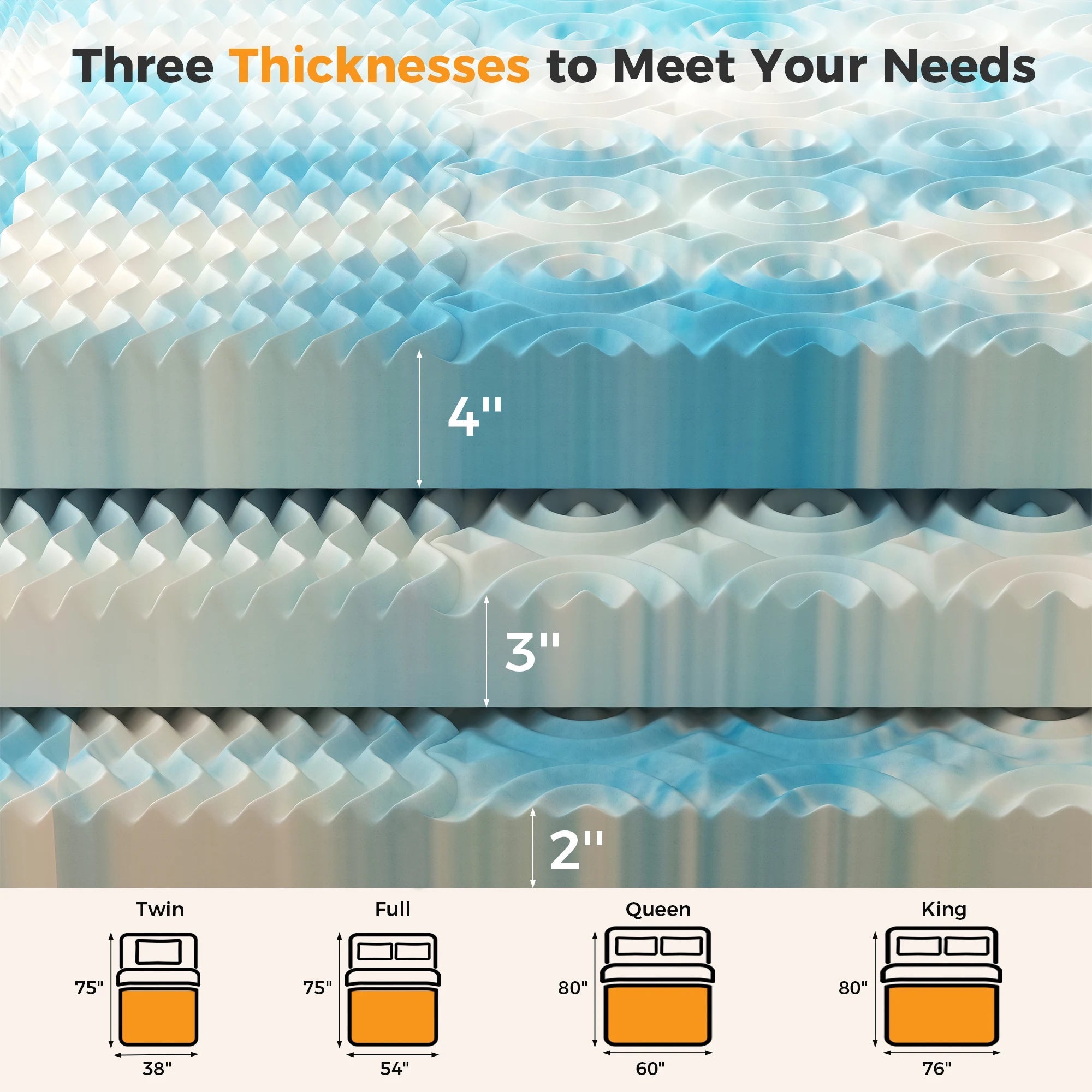 JHK 2-4 Inch Cooling Gel Memory Foam Mattress Topper Full Size 5-Zone Pressure Relief Mattress Soft and Breathable Bed Topper - Velvet Haven