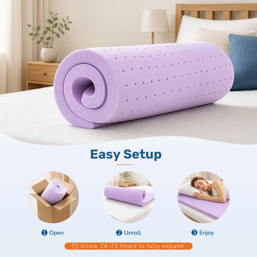 JHK 2 Inch Cooling Memory Foam Mattress Topper CertiPUR-US Certified Purple Gel Ventilated Soft Pressure Relief Mattress Pad Breathable Bed Topper for Bedroom and Sleeper Sofa - Velvet Haven