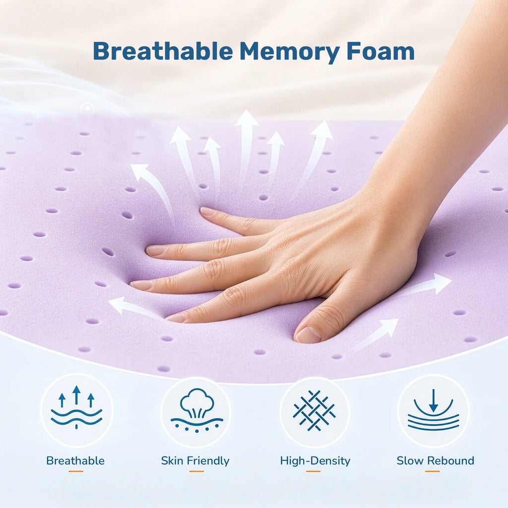JHK 2 Inch Cooling Memory Foam Mattress Topper CertiPUR-US Certified Purple Gel Ventilated Soft Pressure Relief Mattress Pad Breathable Bed Topper for Bedroom and Sleeper Sofa - Velvet Haven