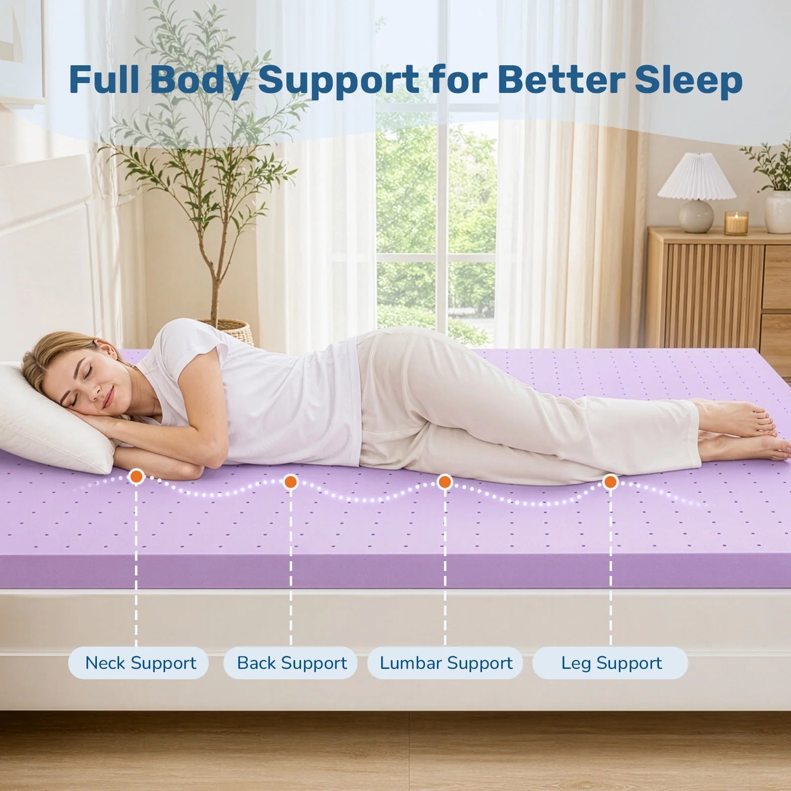 JHK 2 Inch Cooling Memory Foam Mattress Topper CertiPUR-US Certified Purple Gel Ventilated Soft Pressure Relief Mattress Pad Breathable Bed Topper for Bedroom and Sleeper Sofa - Velvet Haven
