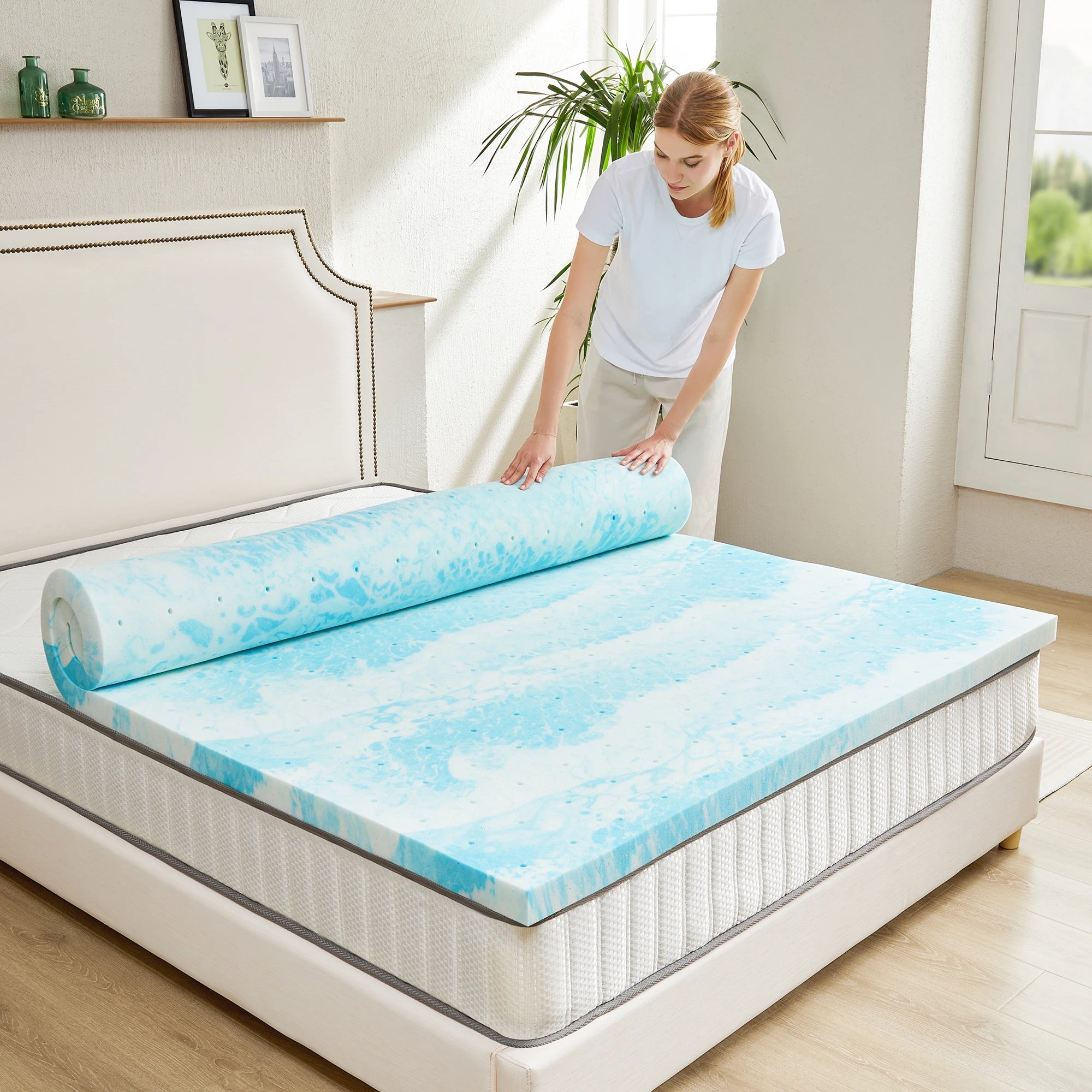 JHK 2 Inch Gel Memory Foam Mattress Topper Full Size Cooling Mattress Soft and Breathable Bed Topper School Bedroom Furniture - Velvet Haven