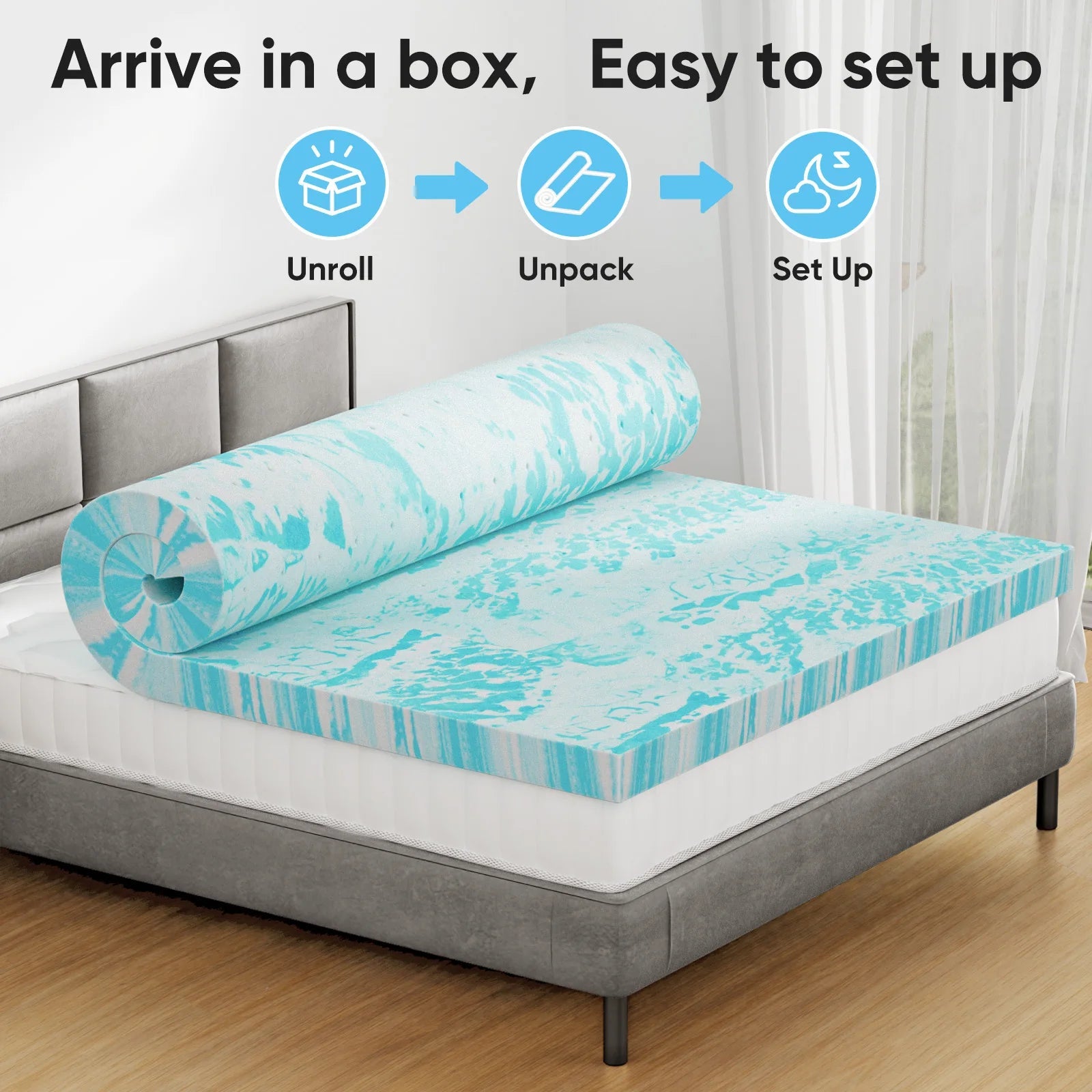 JHK 2 Inch Gel Memory Foam Mattress Topper Full Size Cooling Mattress Soft and Breathable Bed Topper School Bedroom Furniture - Velvet Haven