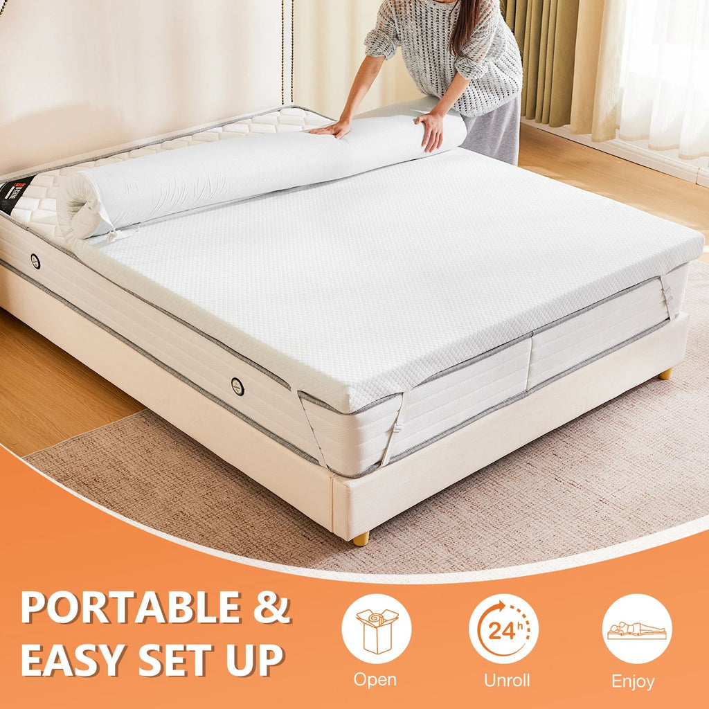 JHK 3 Inch with Fabric Cover Gel Memory Foam Mattress Topper Full Size Cooling Mattress Soft and Breathable Bed Topper - Velvet Haven