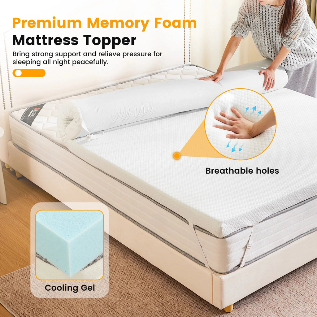JHK 3 Inch with Fabric Cover Gel Memory Foam Mattress Topper Full Size Cooling Mattress Soft and Breathable Bed Topper - Velvet Haven
