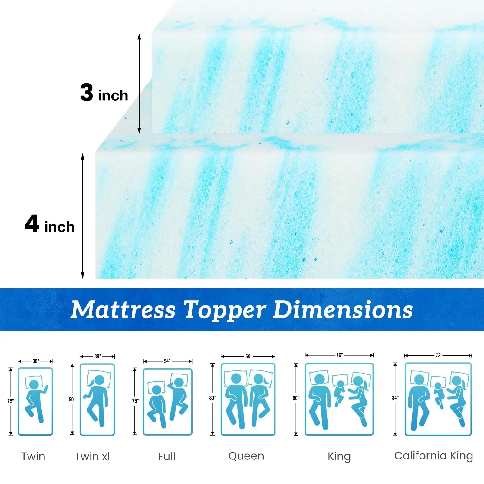 JHK 4 Inch Gel Memory Foam Mattress Topper Full Size Cooling Mattress Soft and Breathable Bed Topper School Bedroom Furniture - Velvet Haven