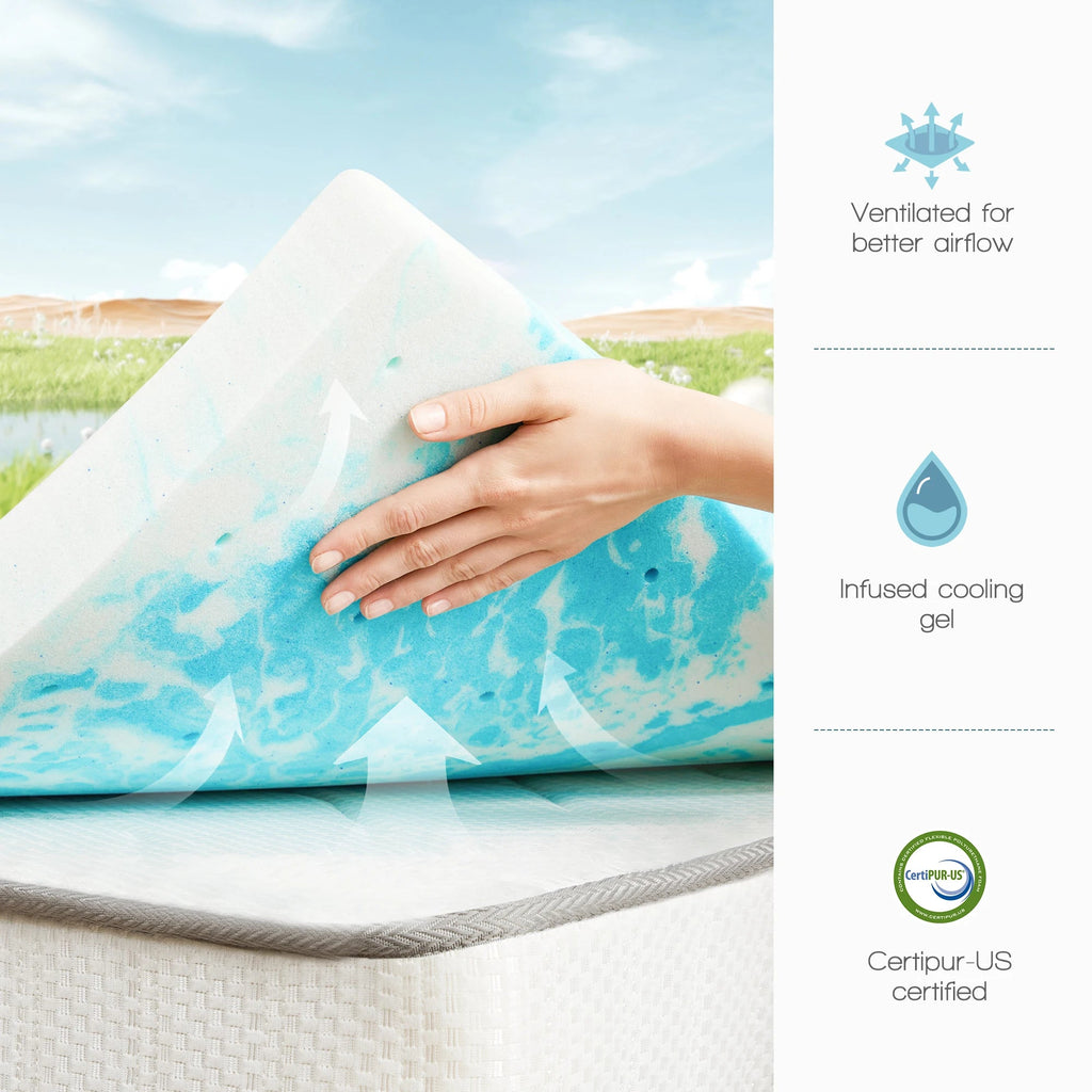 JHK 4 Inch Gel Memory Foam Mattress Topper Full Size Cooling Mattress Soft and Breathable Bed Topper School Bedroom Furniture - Velvet Haven