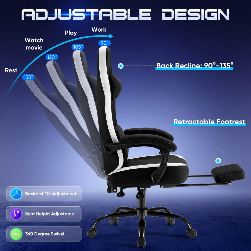 JHK Ergonomic Computer Gaming Chair Height Adjustable 360° Swivel with Headrest Lumbar Support Linkage Armrests For Office Home - Velvet Haven
