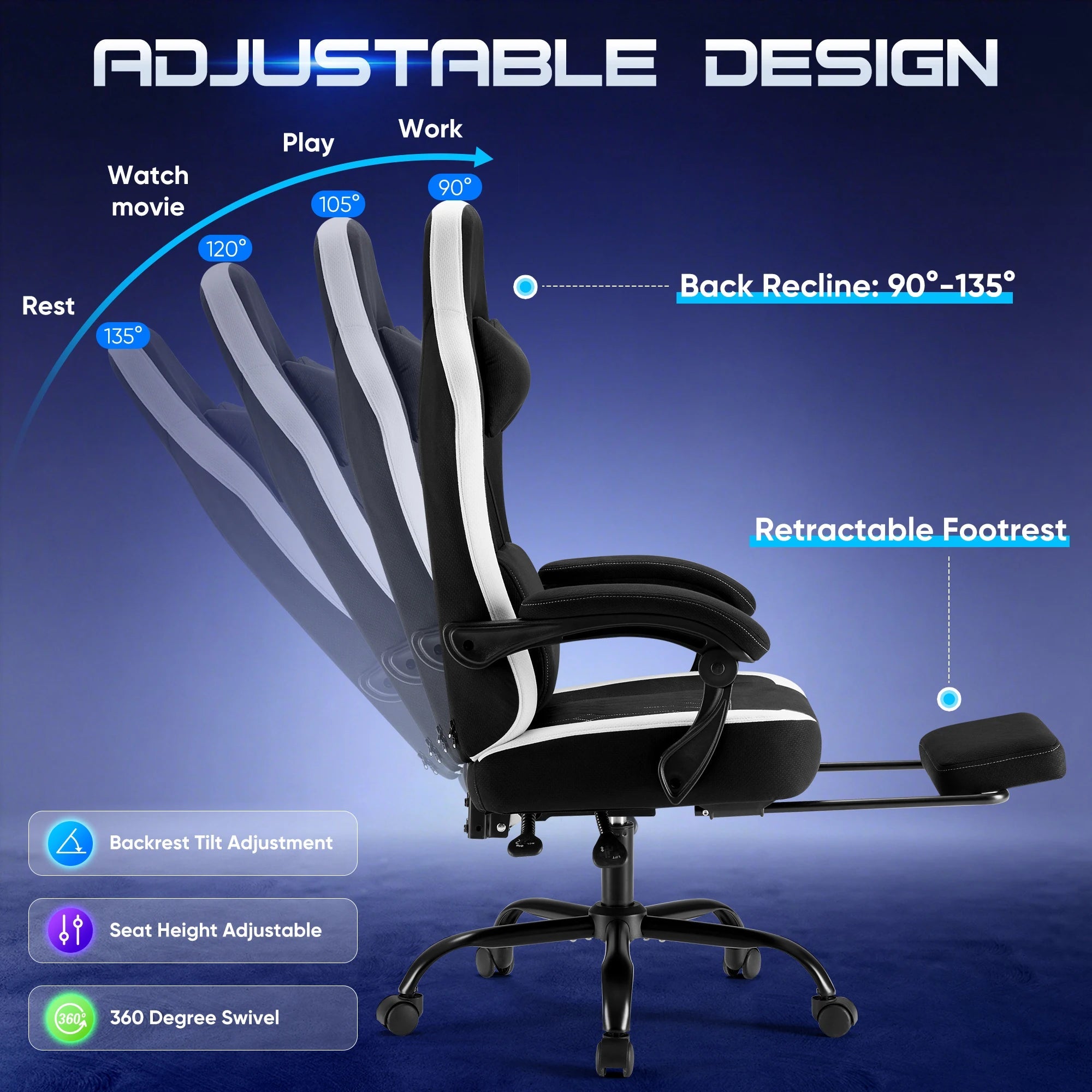 JHK Ergonomic Computer Gaming Chair Height Adjustable 360° Swivel with Headrest Lumbar Support Linkage Armrests For Office Home - Velvet Haven