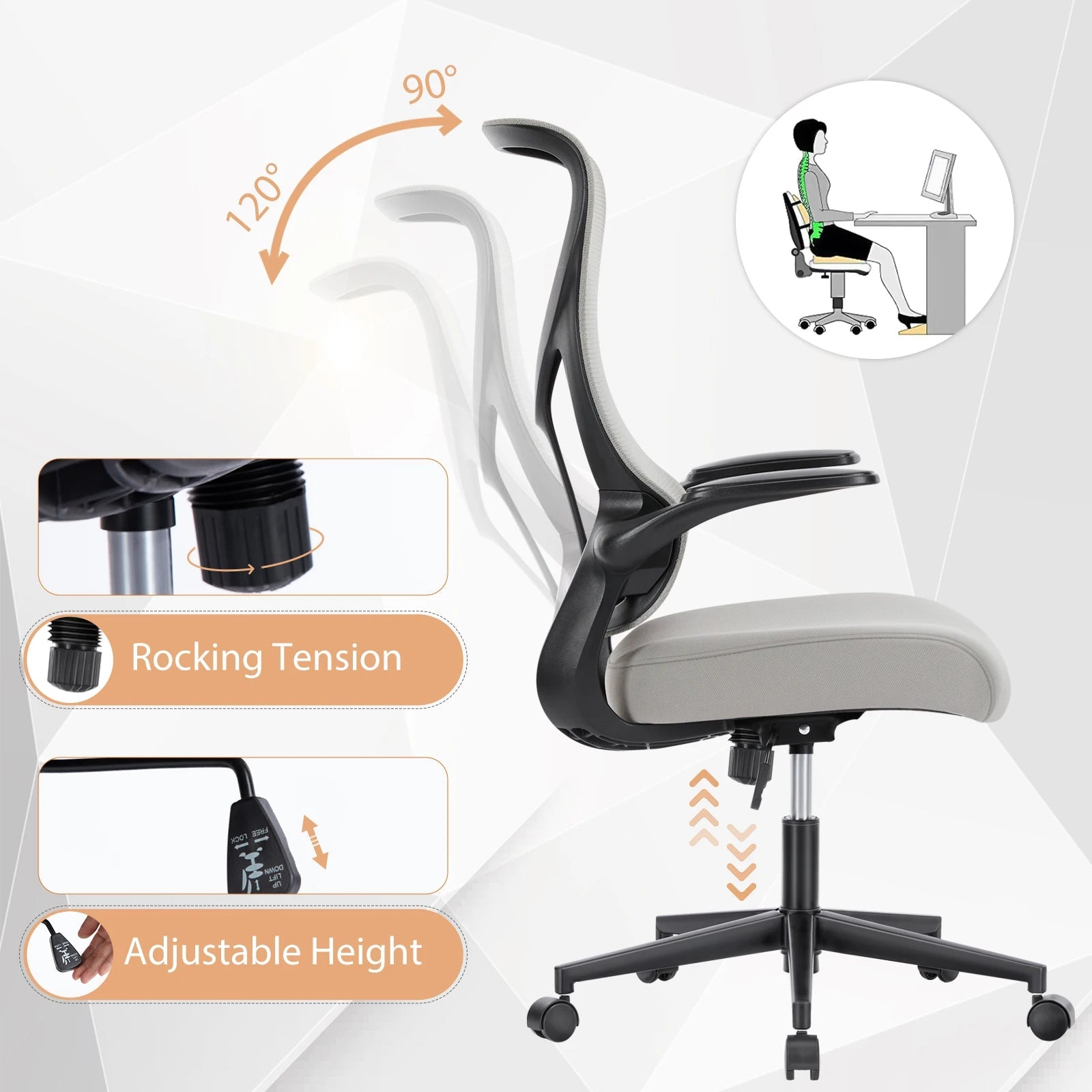 JHK Ergonomic Mesh Lumbar Support Office Desk Computer Chair High Back Swivel Rolling Gaming Chairs With Wheels And Flip-up Arms - Velvet Haven
