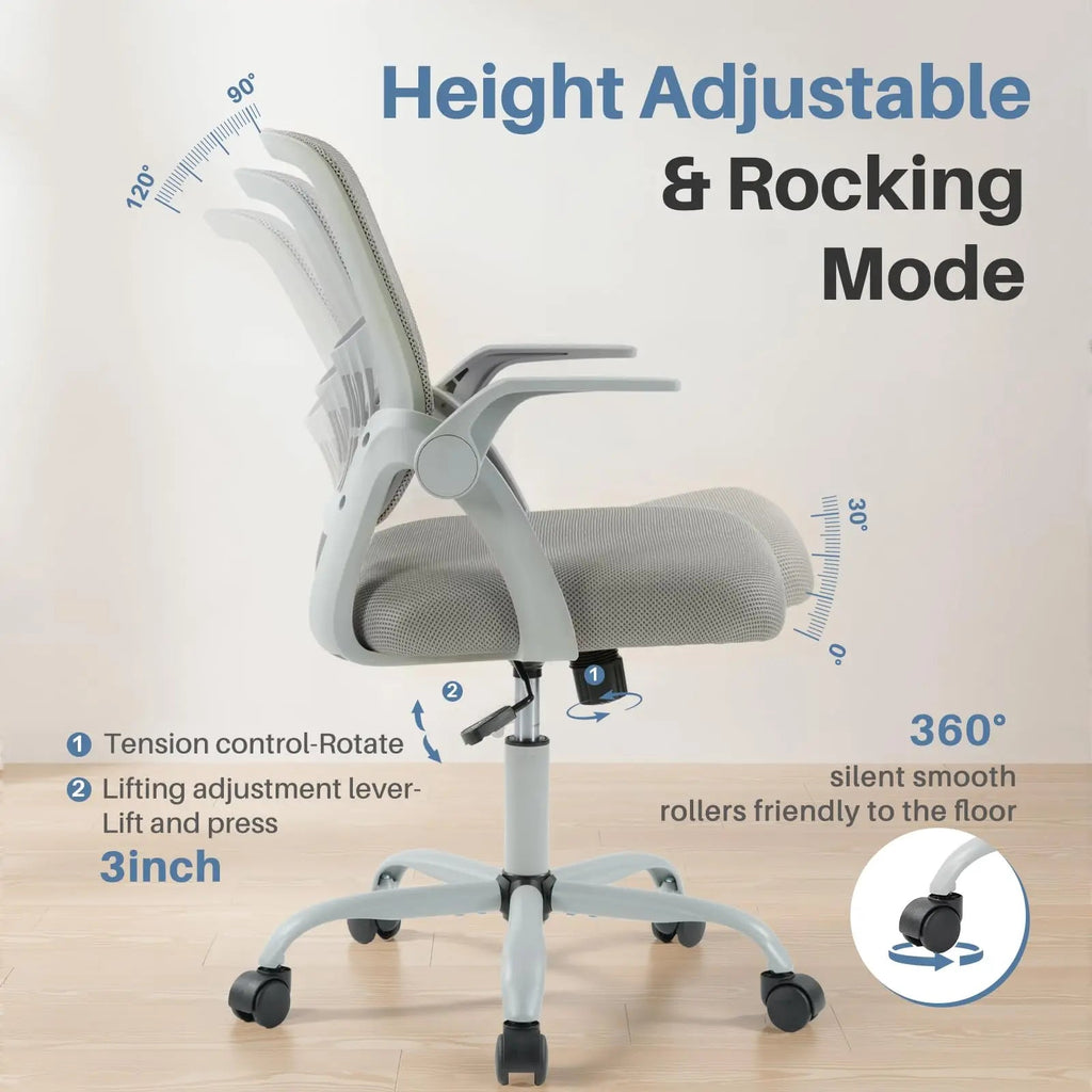JHK Home Office Computer Chair Ergonomic Mid Back Desk with Lumbar Support 360° Swivel Height Adjustable with Flip-up Armrest - Velvet Haven