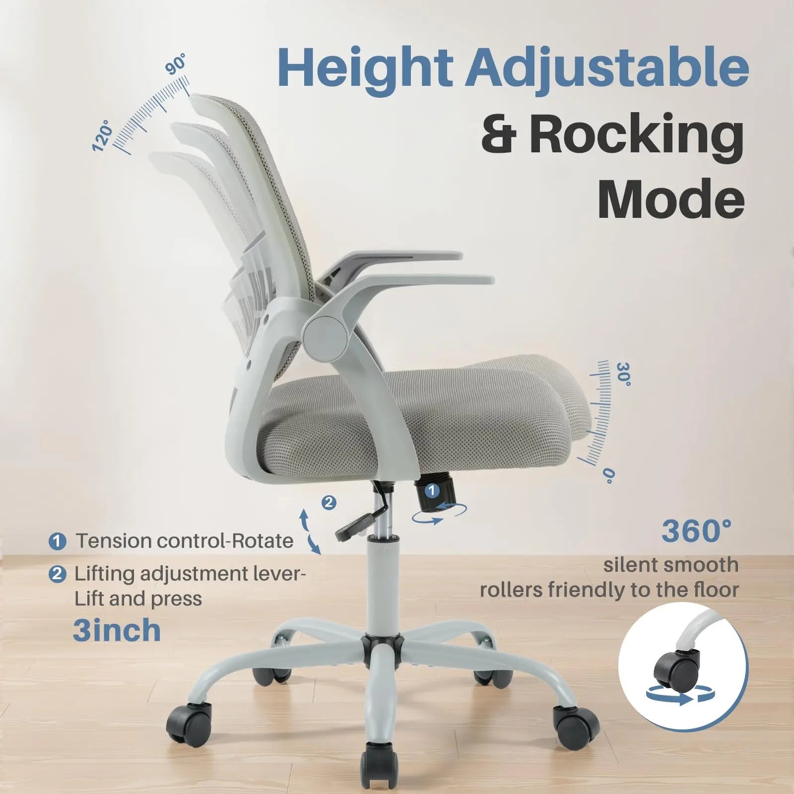 JHK Home Office Computer Chair Ergonomic Mid Back Desk with Lumbar Support 360° Swivel Height Adjustable with Flip-up Armrest - Velvet Haven