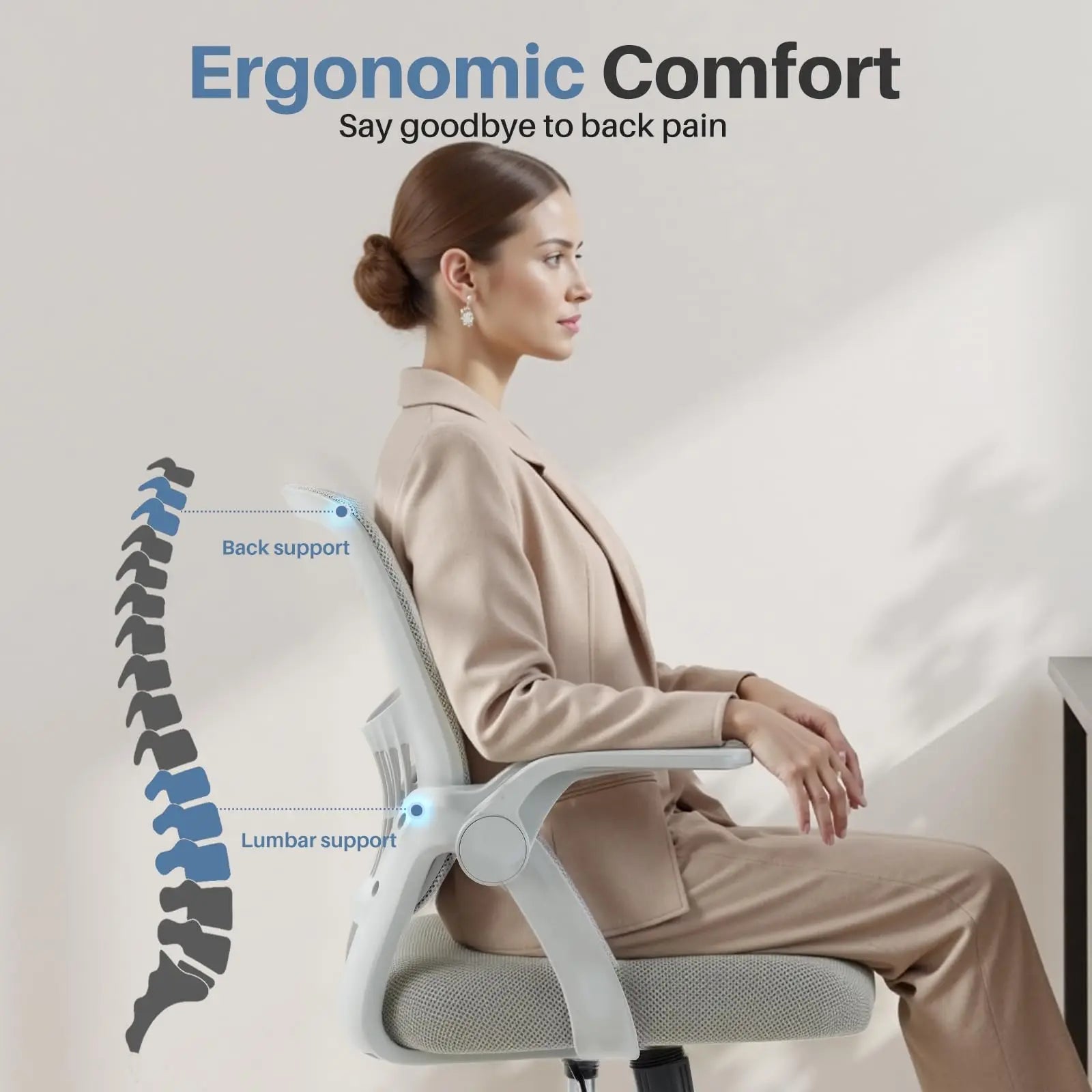 JHK Home Office Computer Chair Ergonomic Mid Back Desk with Lumbar Support 360° Swivel Height Adjustable with Flip-up Armrest - Velvet Haven