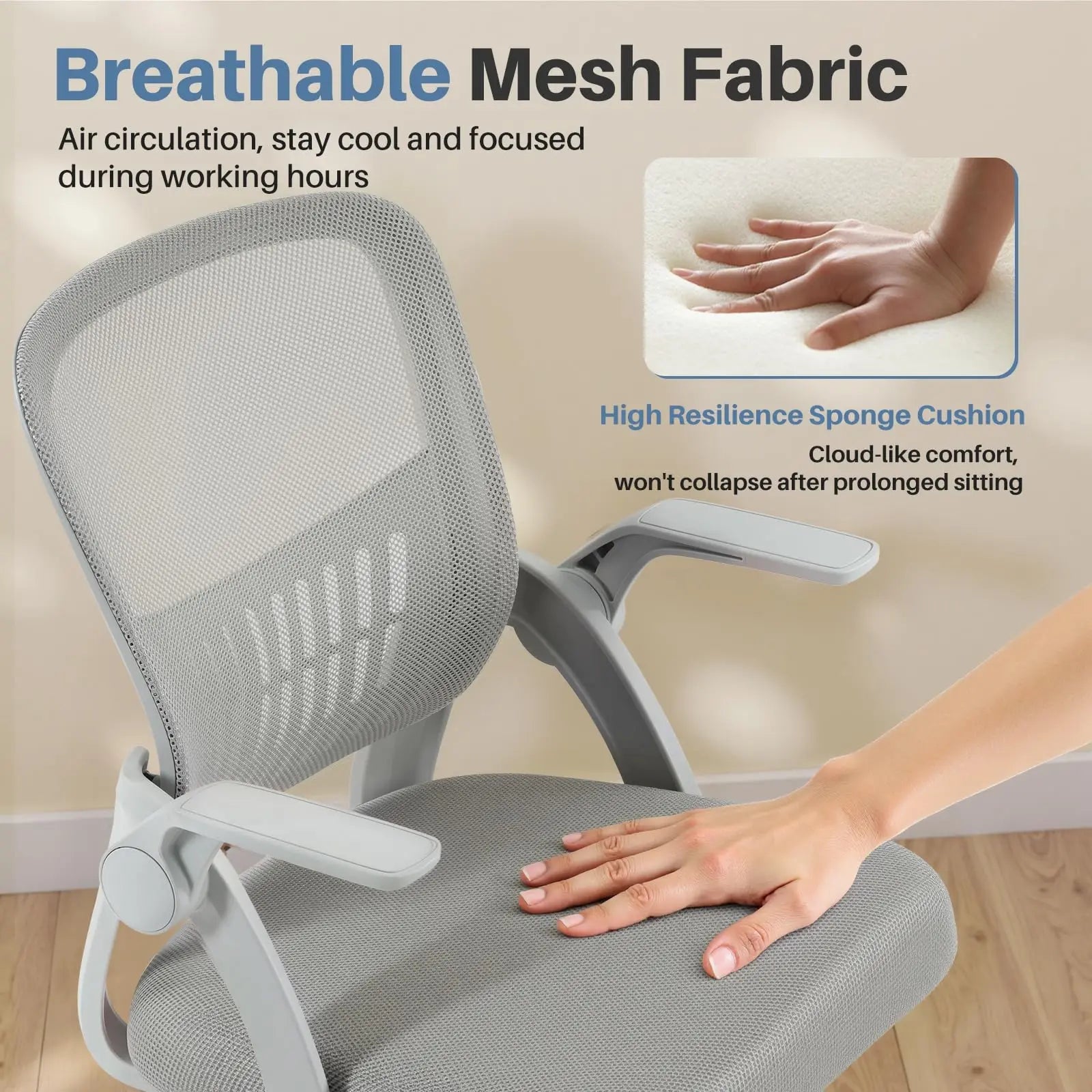 JHK Home Office Computer Chair Ergonomic Mid Back Desk with Lumbar Support 360° Swivel Height Adjustable with Flip-up Armrest - Velvet Haven
