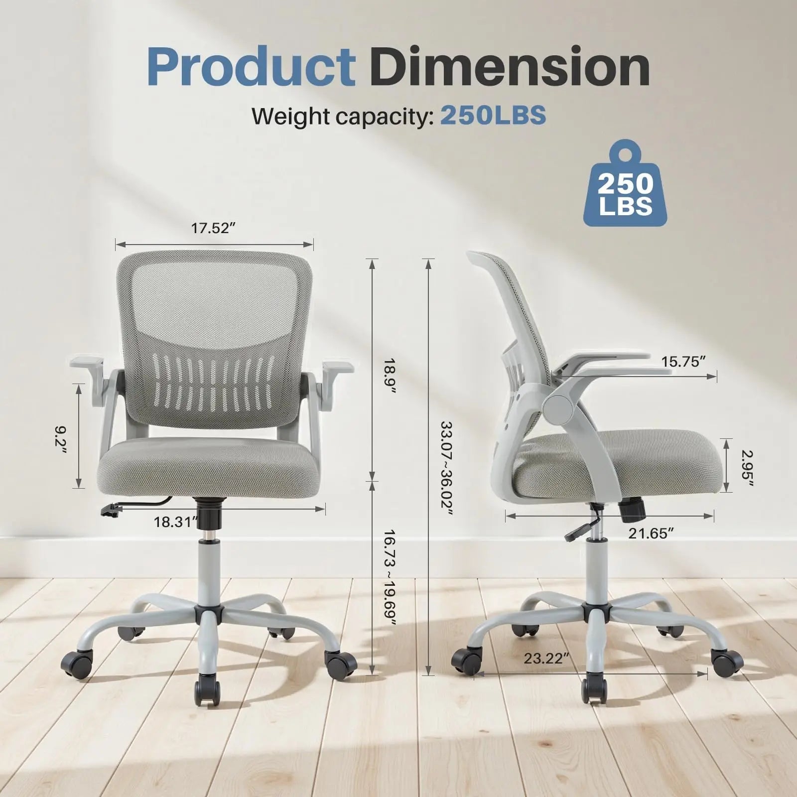 JHK Home Office Computer Chair Ergonomic Mid Back Desk with Lumbar Support 360° Swivel Height Adjustable with Flip-up Armrest - Velvet Haven