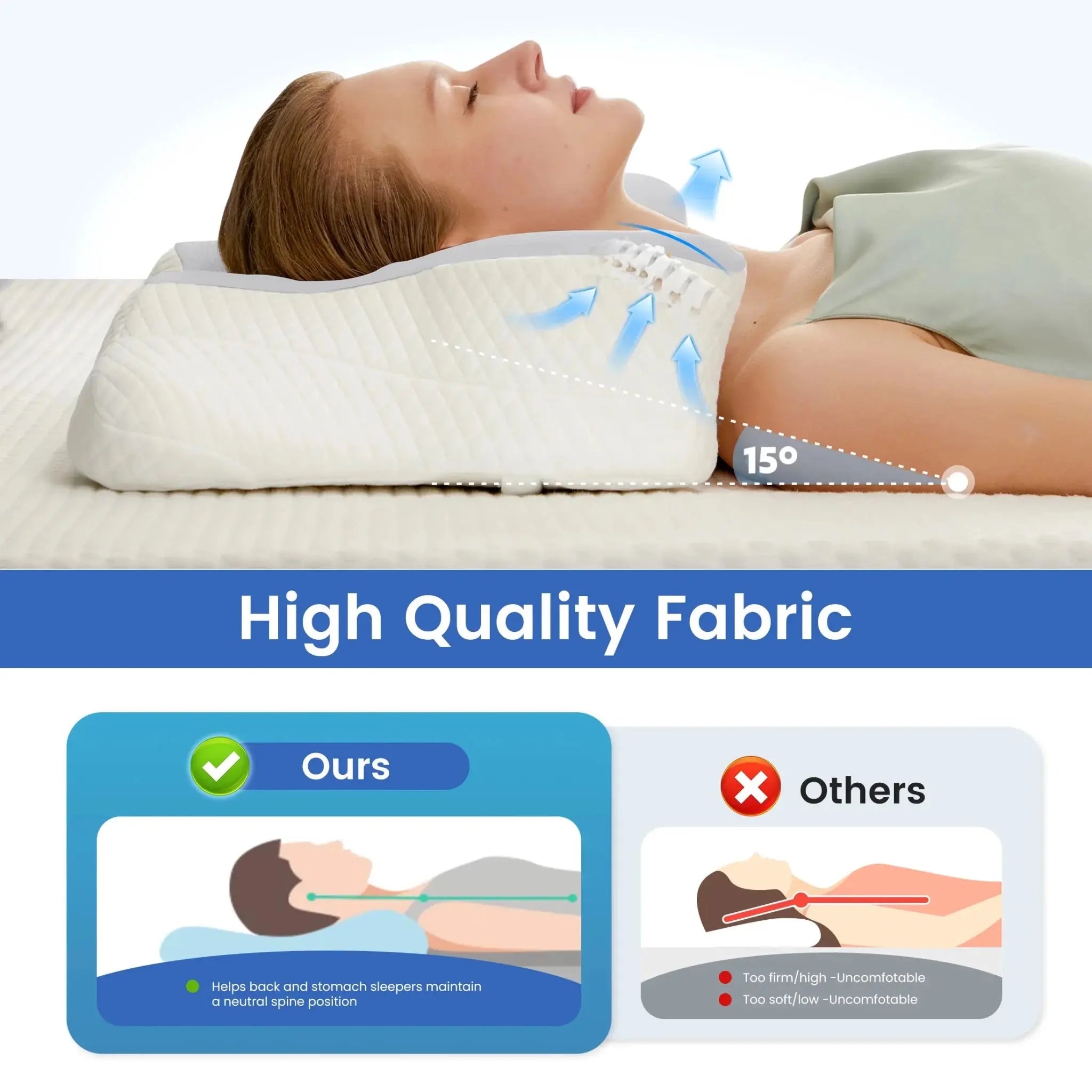 JHK King Size Ergonomic Memory Foam Bed Pillow with Cooling Pillowcase Cervical Contour Pillows For Back Stomach Sleepers - Velvet Haven