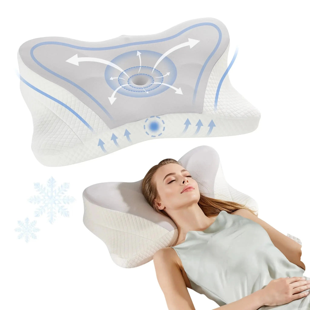 JHK King Size Ergonomic Memory Foam Bed Pillow with Cooling Pillowcase Cervical Contour Pillows For Back Stomach Sleepers - Velvet Haven