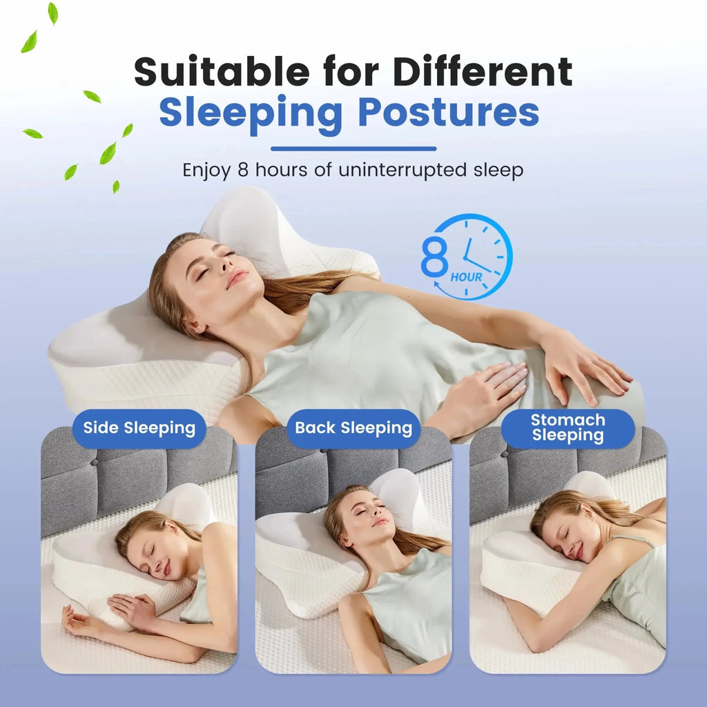 JHK King Size Ergonomic Memory Foam Bed Pillow with Cooling Pillowcase Cervical Contour Pillows For Back Stomach Sleepers - Velvet Haven