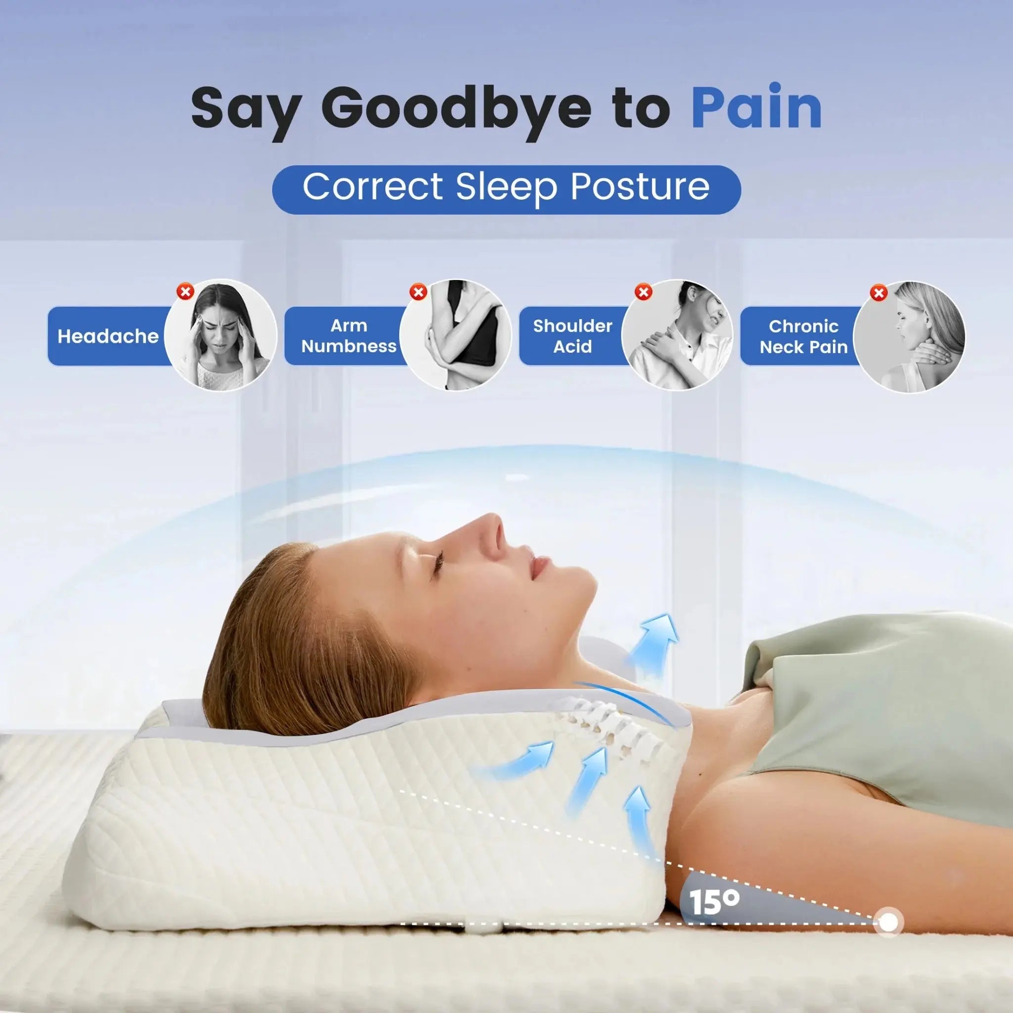 JHK King Size Ergonomic Memory Foam Bed Pillow with Cooling Pillowcase Cervical Contour Pillows For Back Stomach Sleepers - Velvet Haven