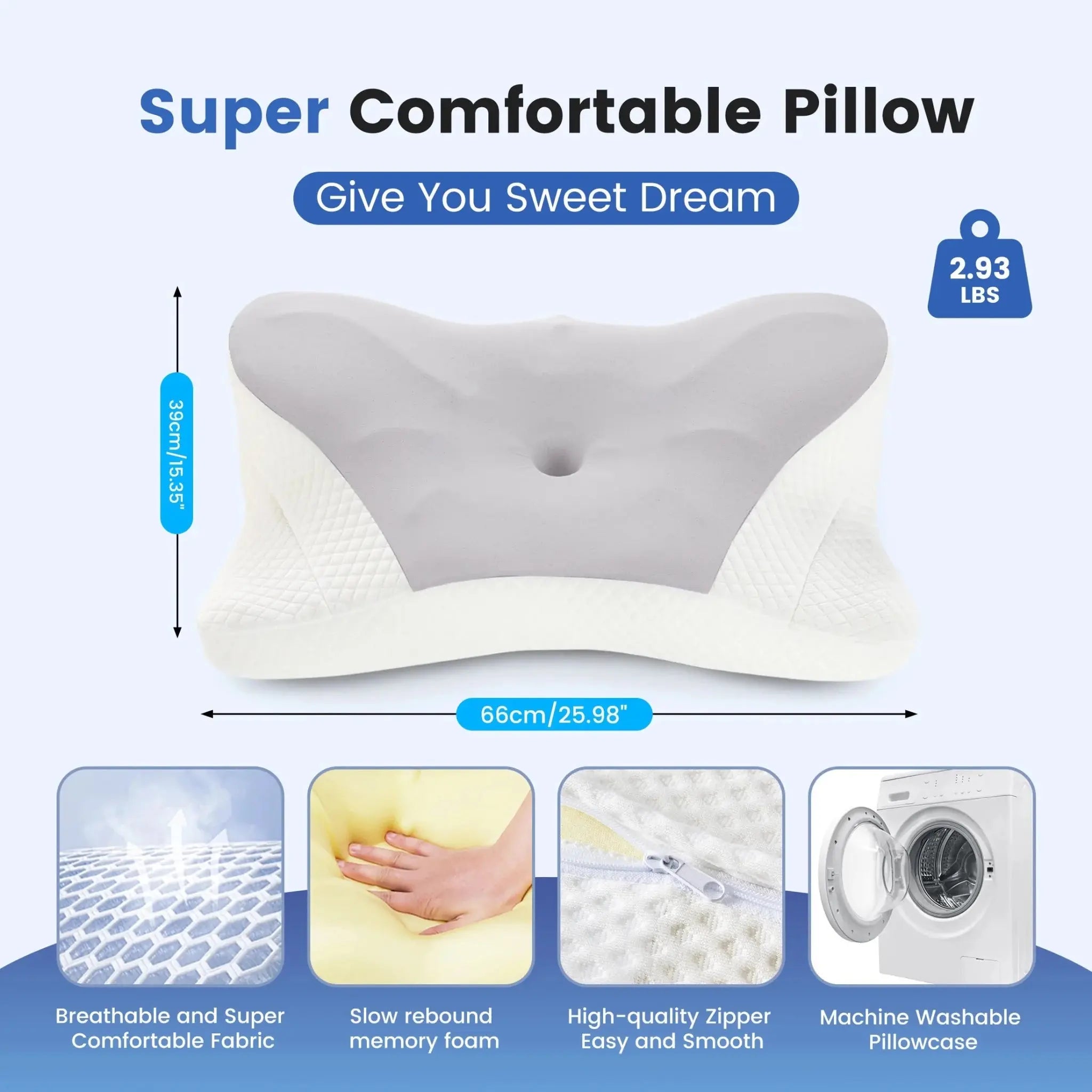 JHK King Size Ergonomic Memory Foam Bed Pillow with Cooling Pillowcase Cervical Contour Pillows For Back Stomach Sleepers - Velvet Haven