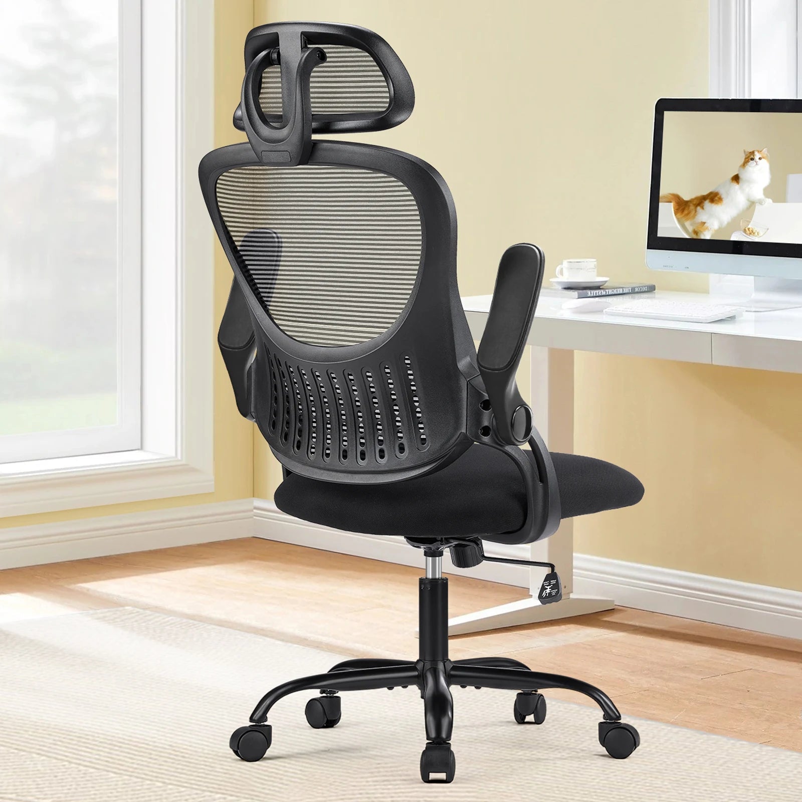 JHK Mesh Ergonomic Office Computer Desk Chair Flip-up Arms Adjustable Headrests Comfortable Lumbar Support For Home Office - Velvet Haven