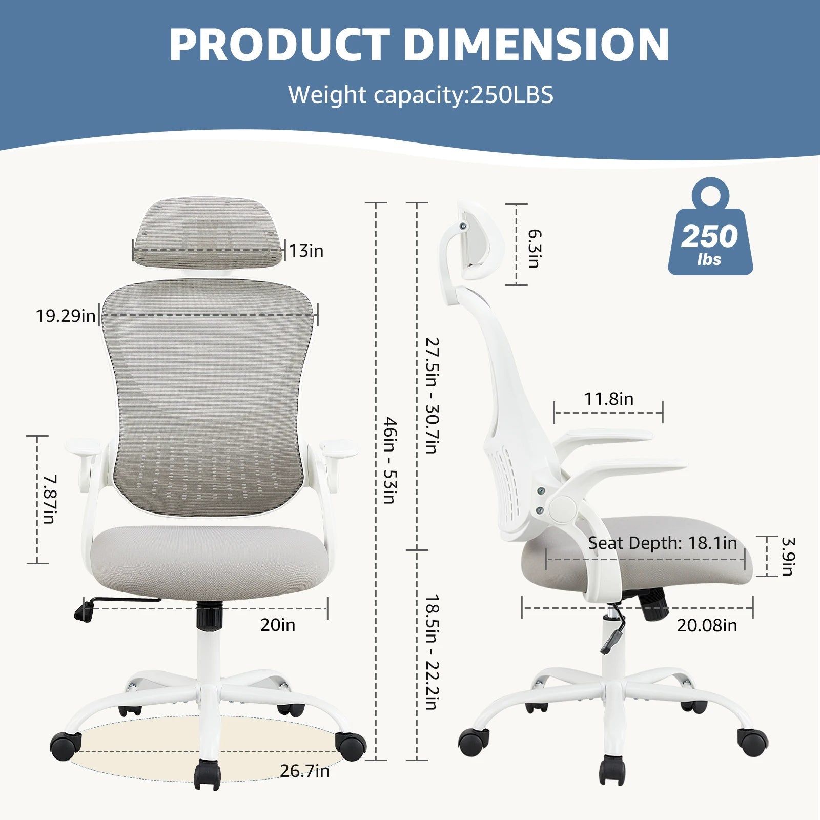 JHK Mesh Ergonomic Office Computer Desk Chair Flip-up Arms Adjustable Headrests Comfortable Lumbar Support For Home Office - Velvet Haven